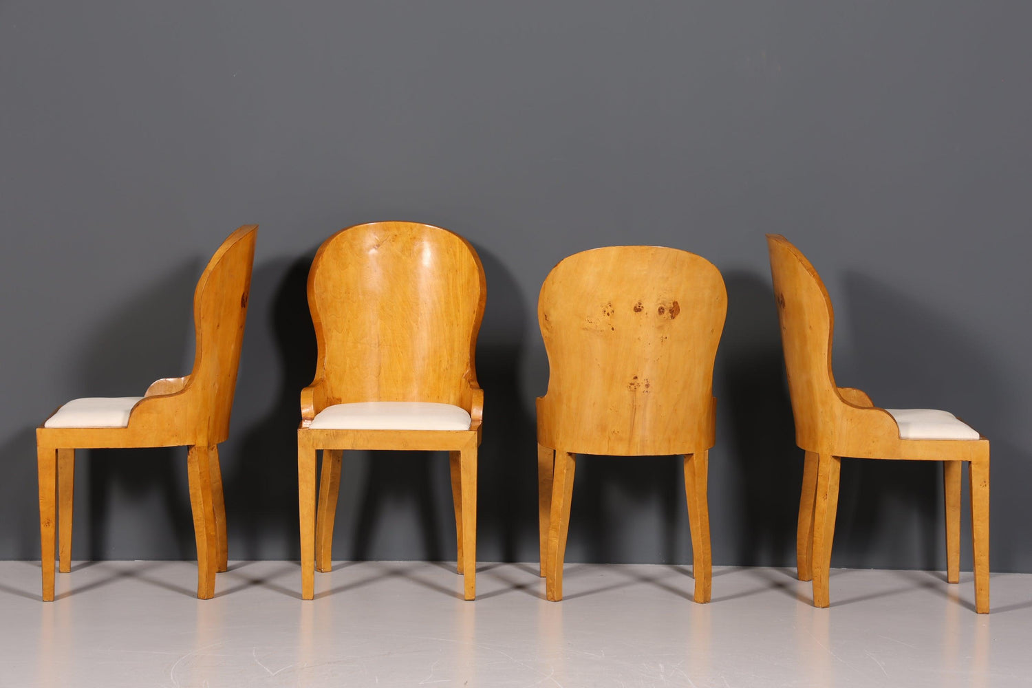 4x Wunderschöne Art Deco Stil Stühle Biedermeier Stil Sekretär Stuhl Set Birke Esszimmer Stühle