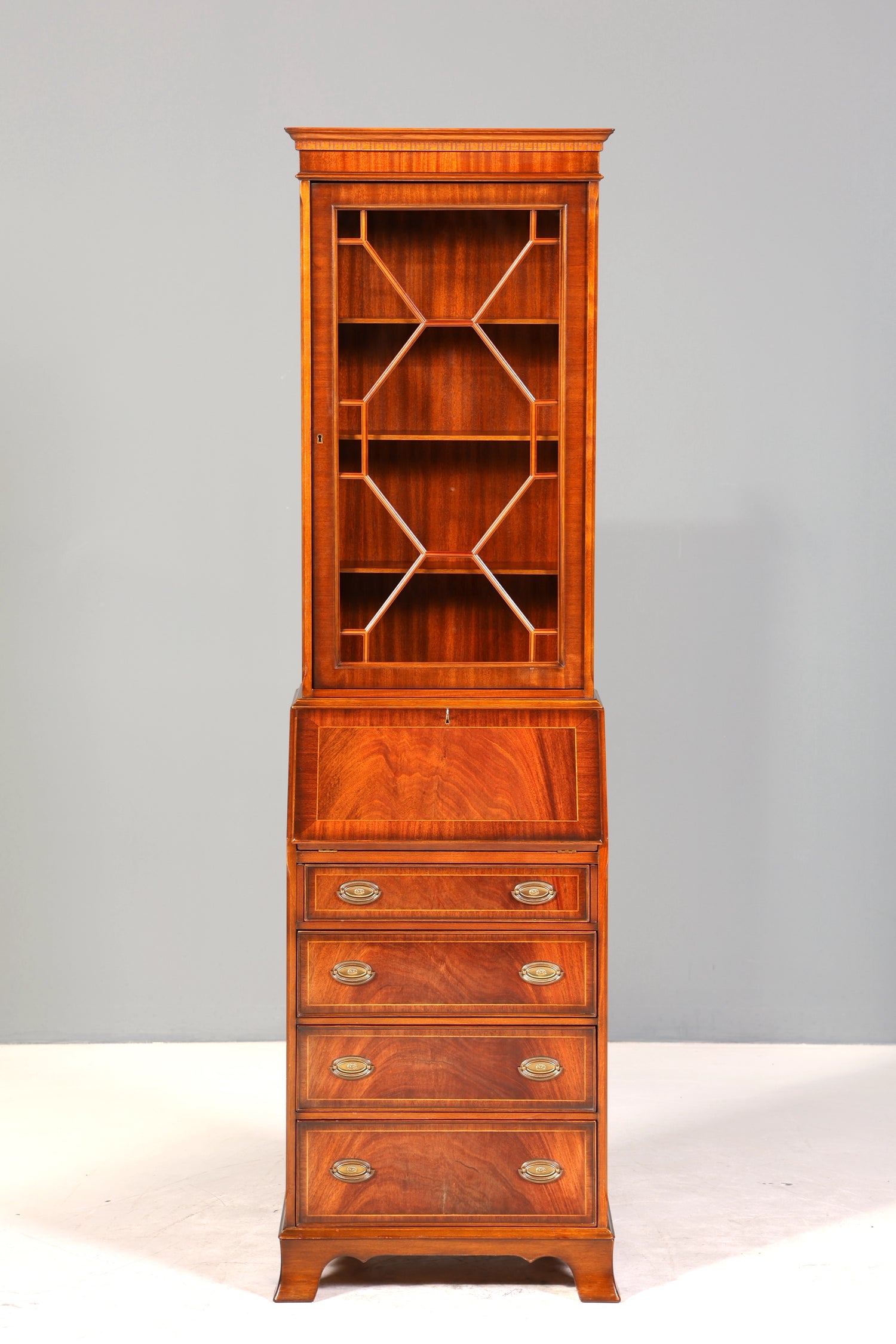 Edler Englischer Sekretär Original Heldense Büro Aufsatzsekretär Antik 60s Vitrinen Schrank UK