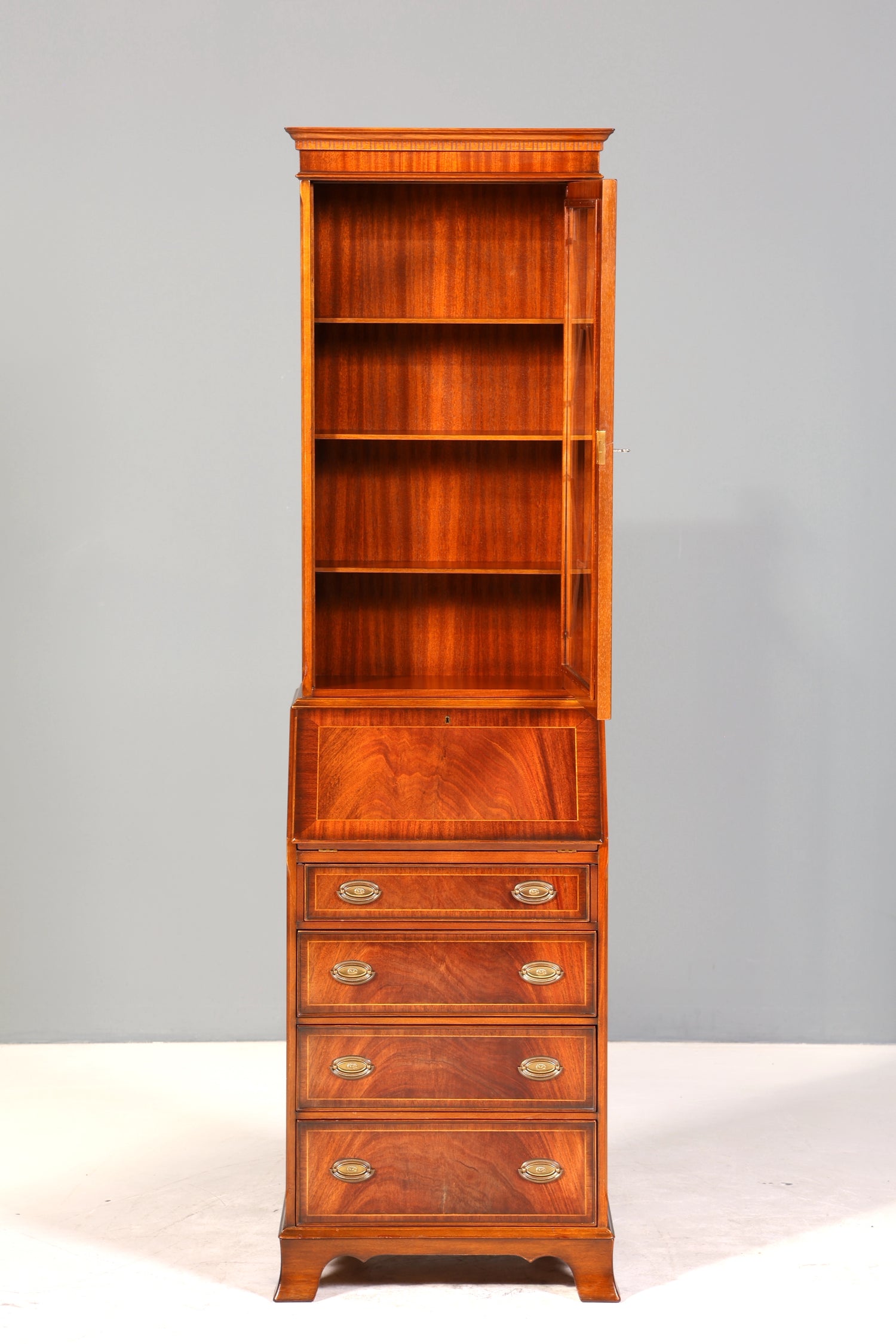 Edler Englischer Sekretär Original Heldense Büro Aufsatzsekretär Antik 60s Vitrinen Schrank UK