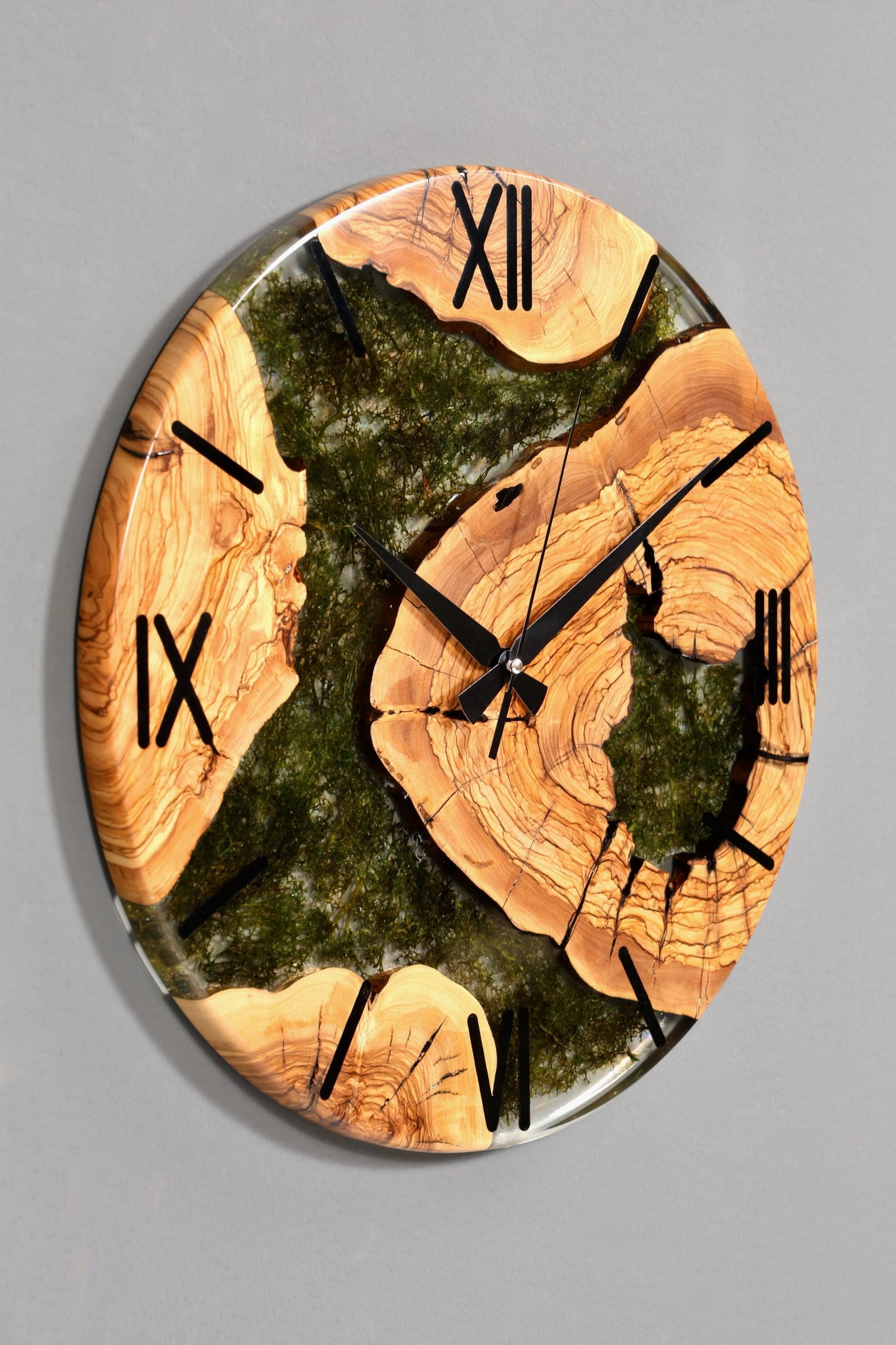 Wunderschöne Handgefertigte Epoxidharz Wanduhr Olivenbaum Uhr Epoxy Analog Uhr