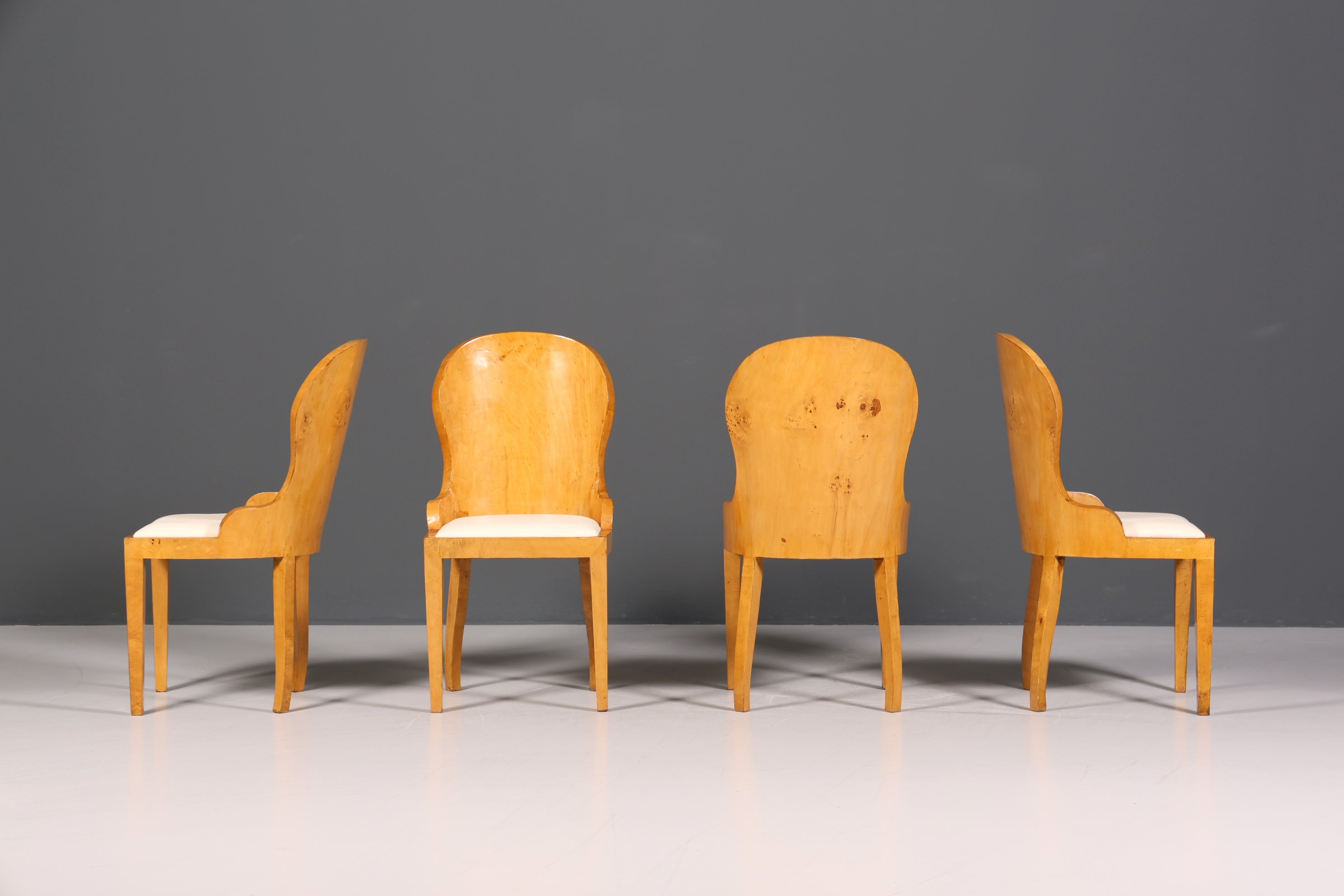 4x Stilvolle Art Deco Design Stühle Biedermeier Stil Stuhlset Birke Esszimmer Stühle Stuhl Set