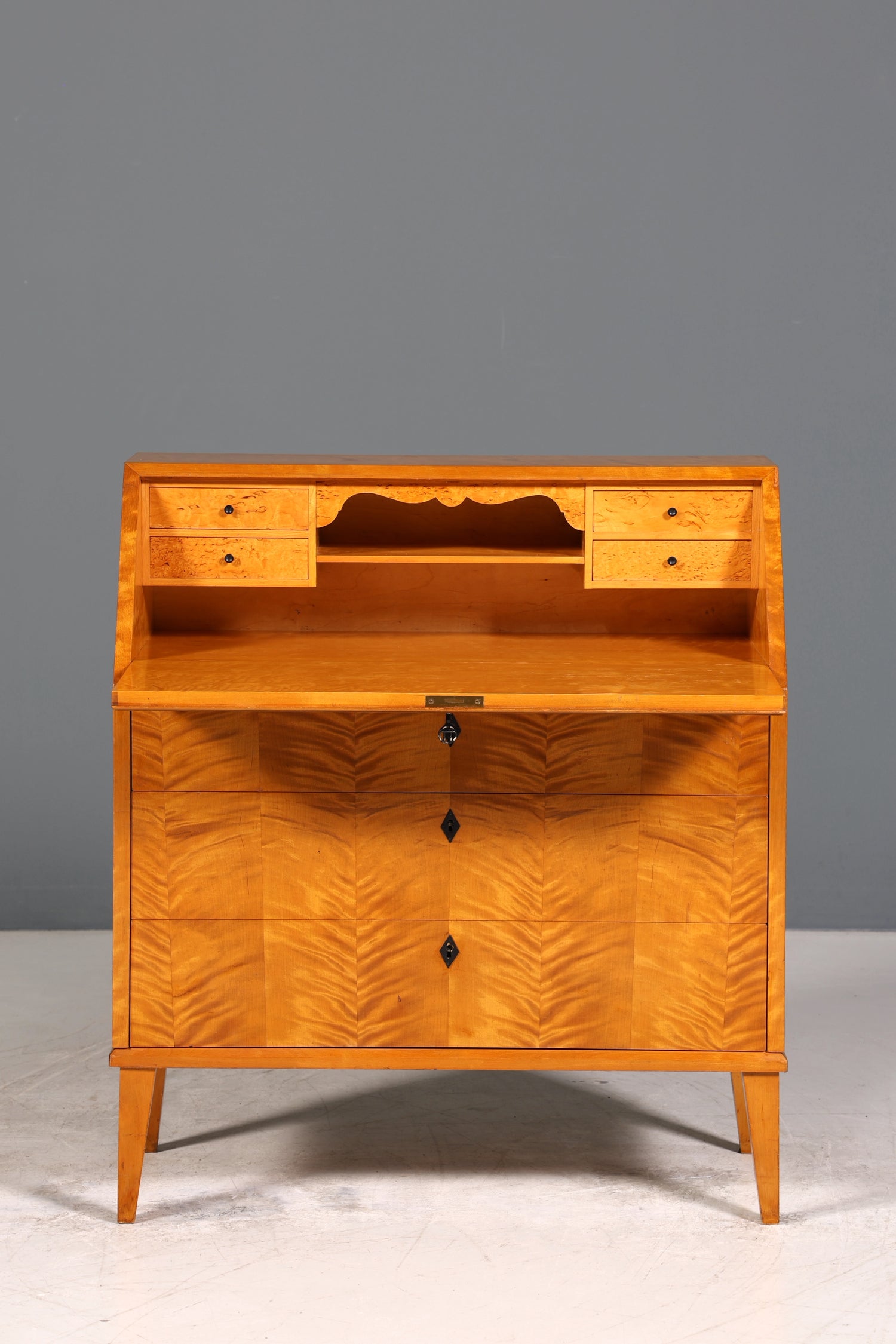 Schlichter Mid Century Sekretär Vintage Schreibmöbel echt Holz Kommode Office Secretary