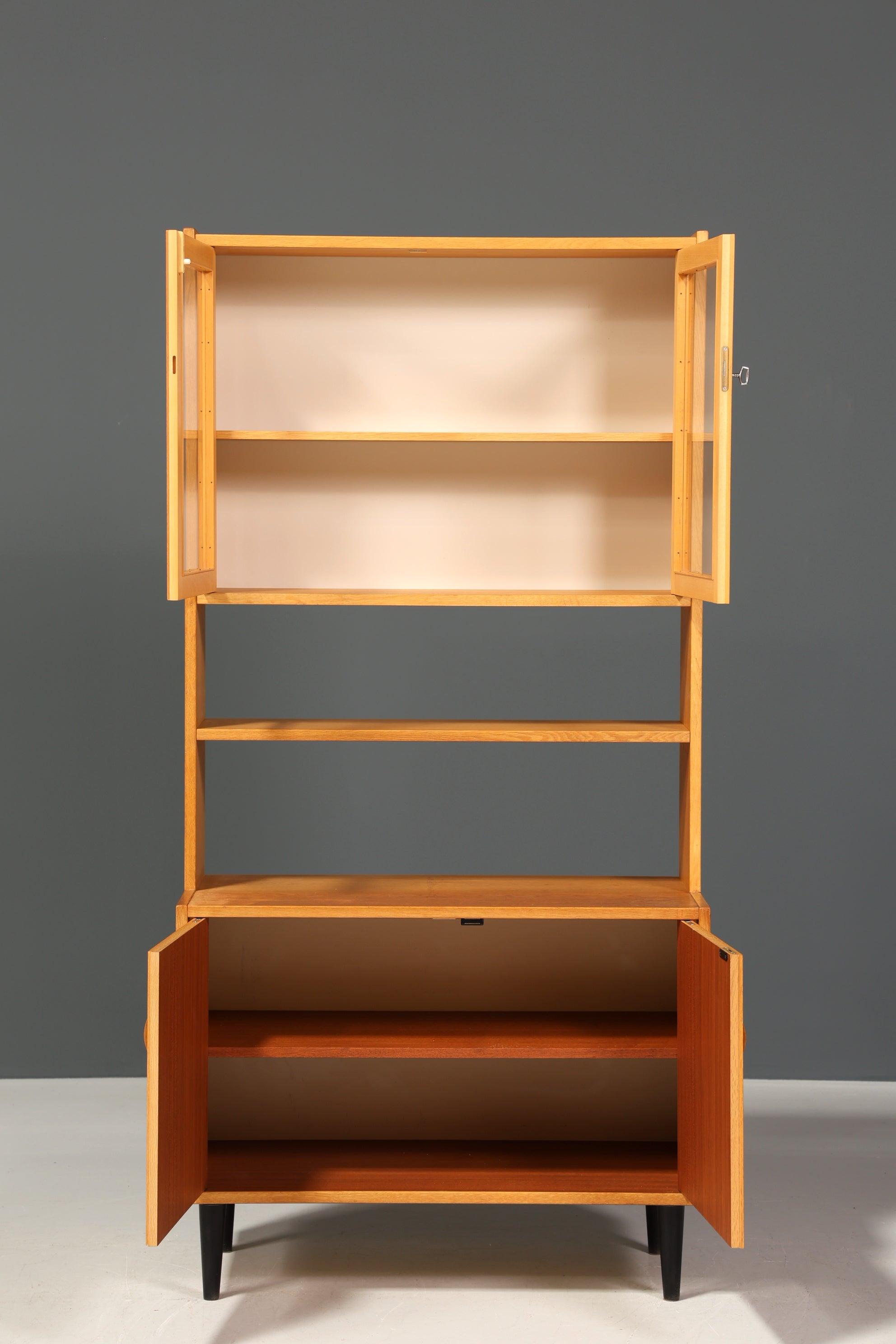 Schlichtes Mid Century Regal Vintage Vitrine Holz Schrank Kommode 60er Jahre
