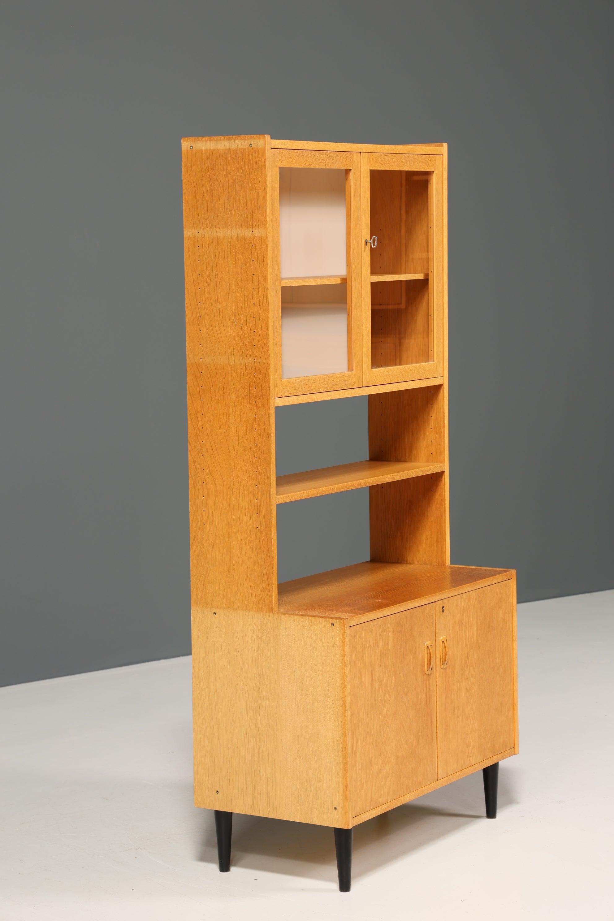 Schlichtes Mid Century Regal Vintage Vitrine Holz Schrank Kommode 60er Jahre