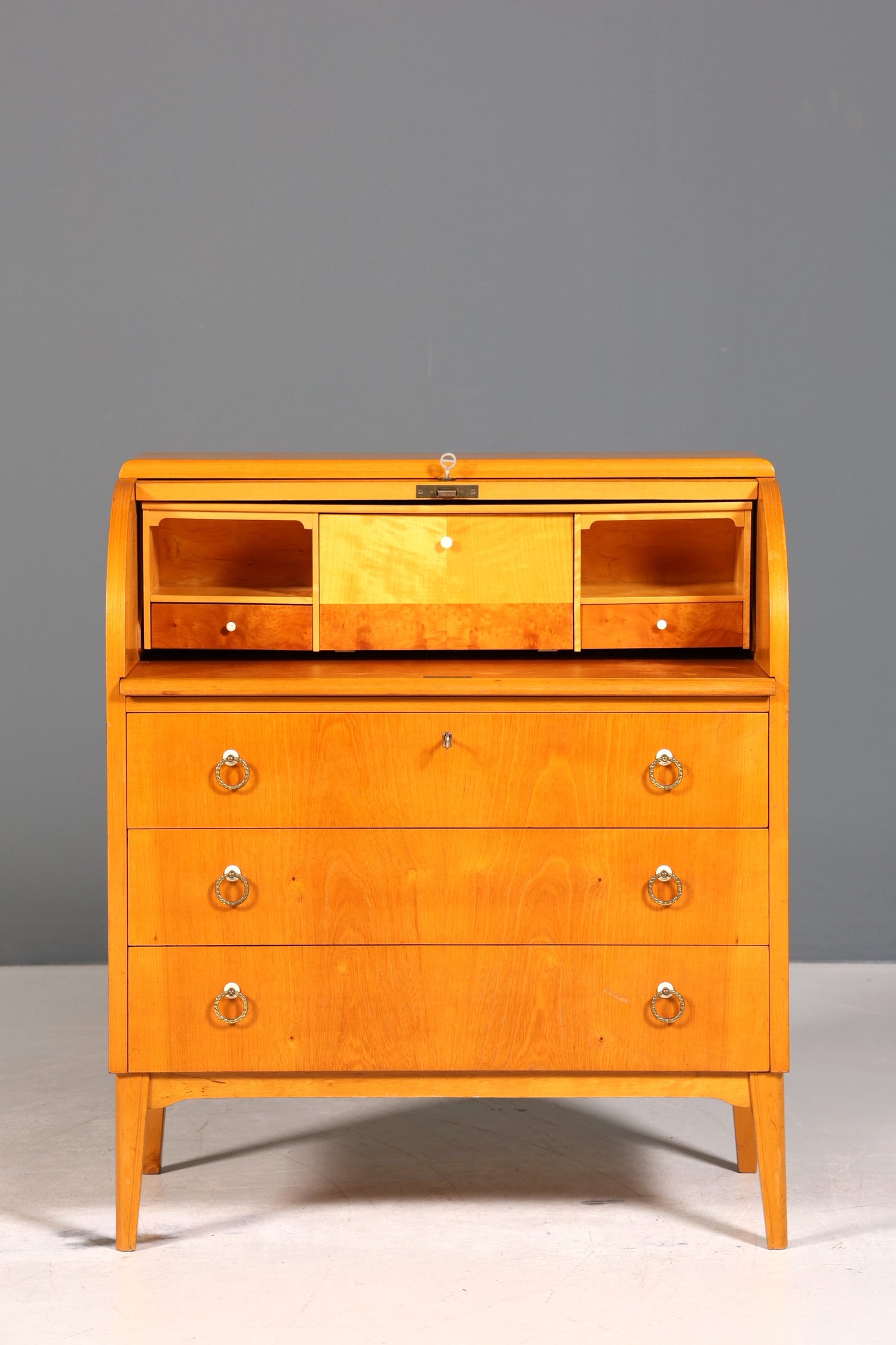 Stilvoller Mid Century Rollladen Sekretär echt Holz Büro Schrank Vintage Schreibkommode