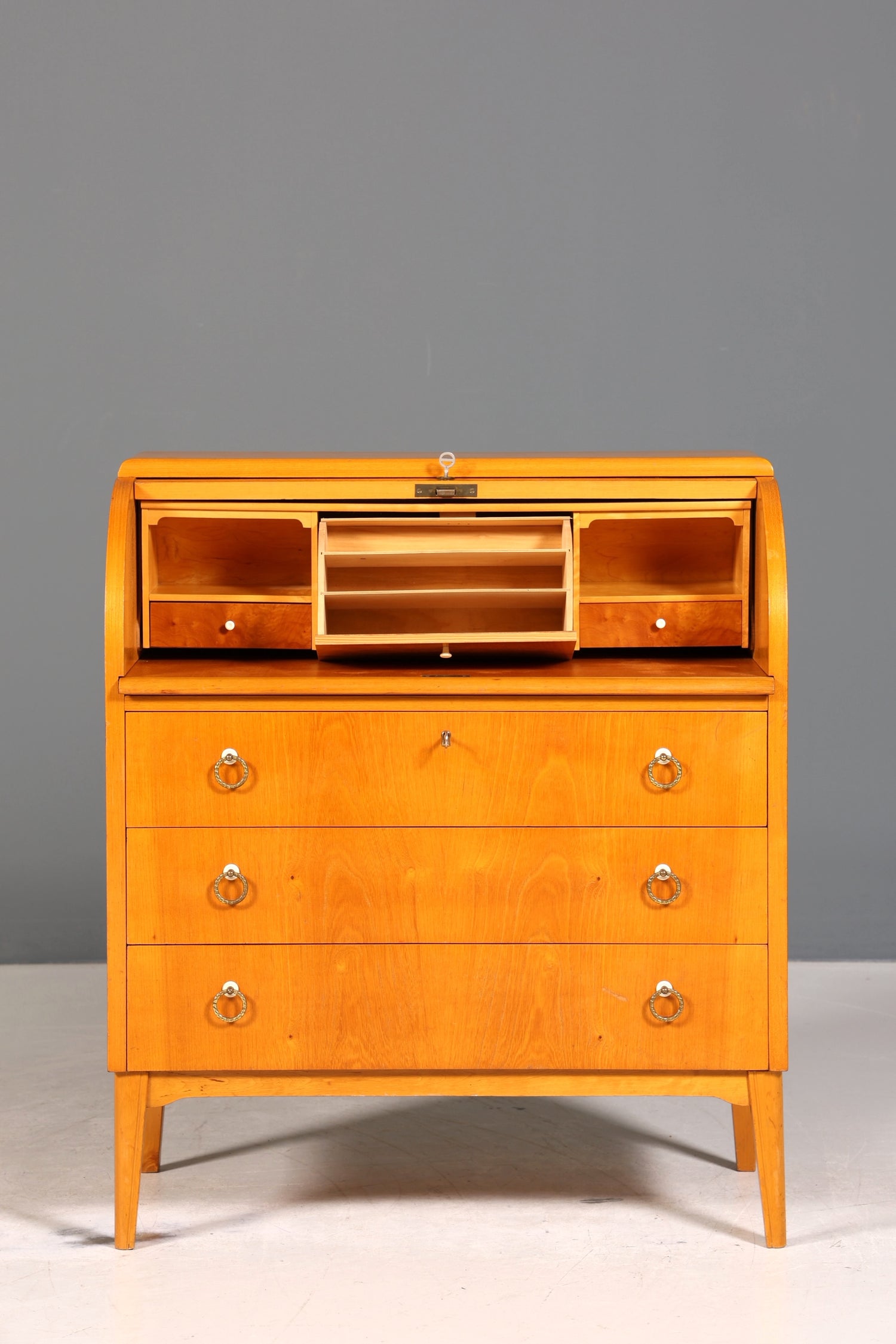 Stilvoller Mid Century Rollladen Sekretär echt Holz Büro Schrank Vintage Schreibkommode