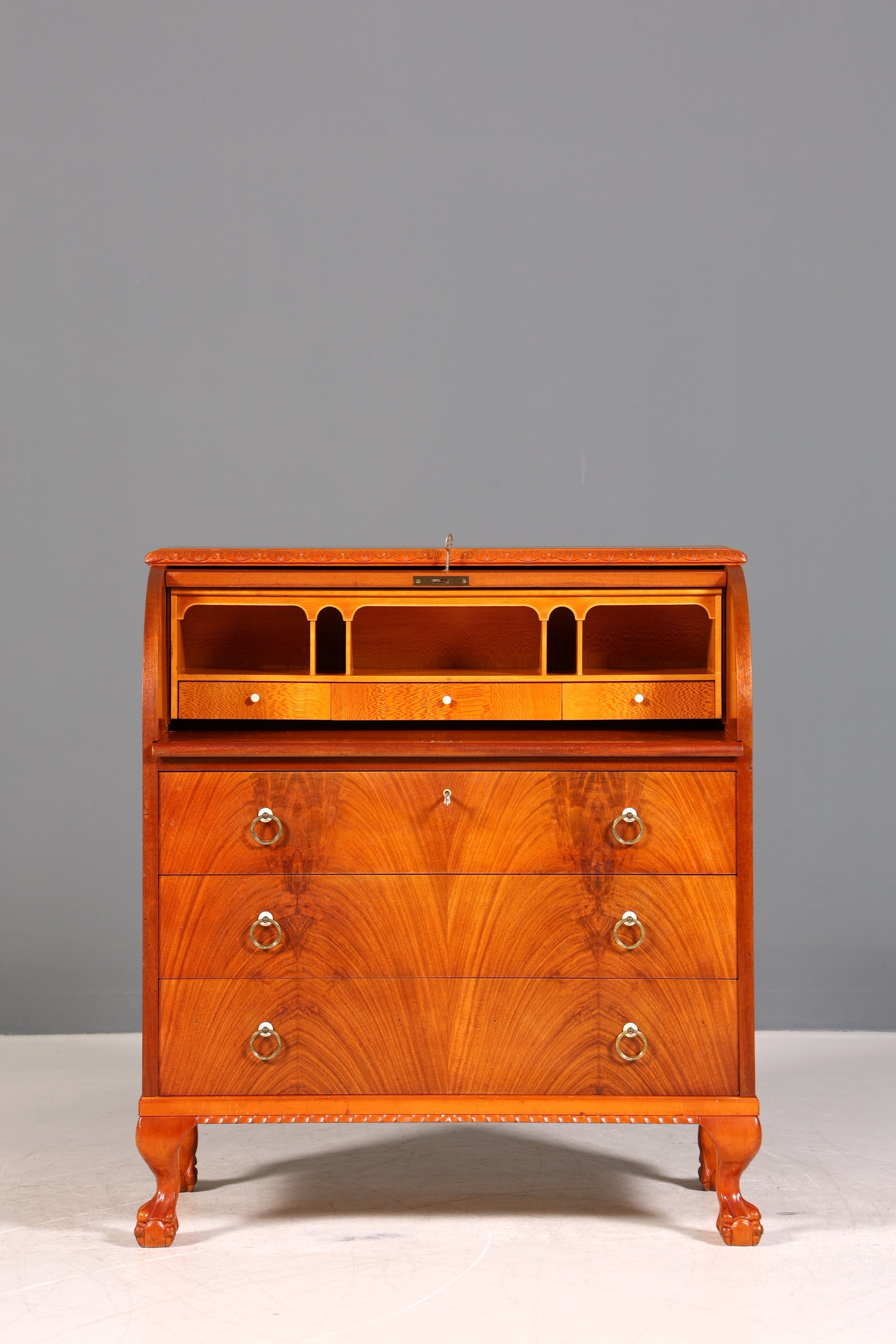 Wunderschöner Rollladen Sekretär um 1930 Büro Kommode echt Holz Barock Stil Schreibtisch Bürokommode