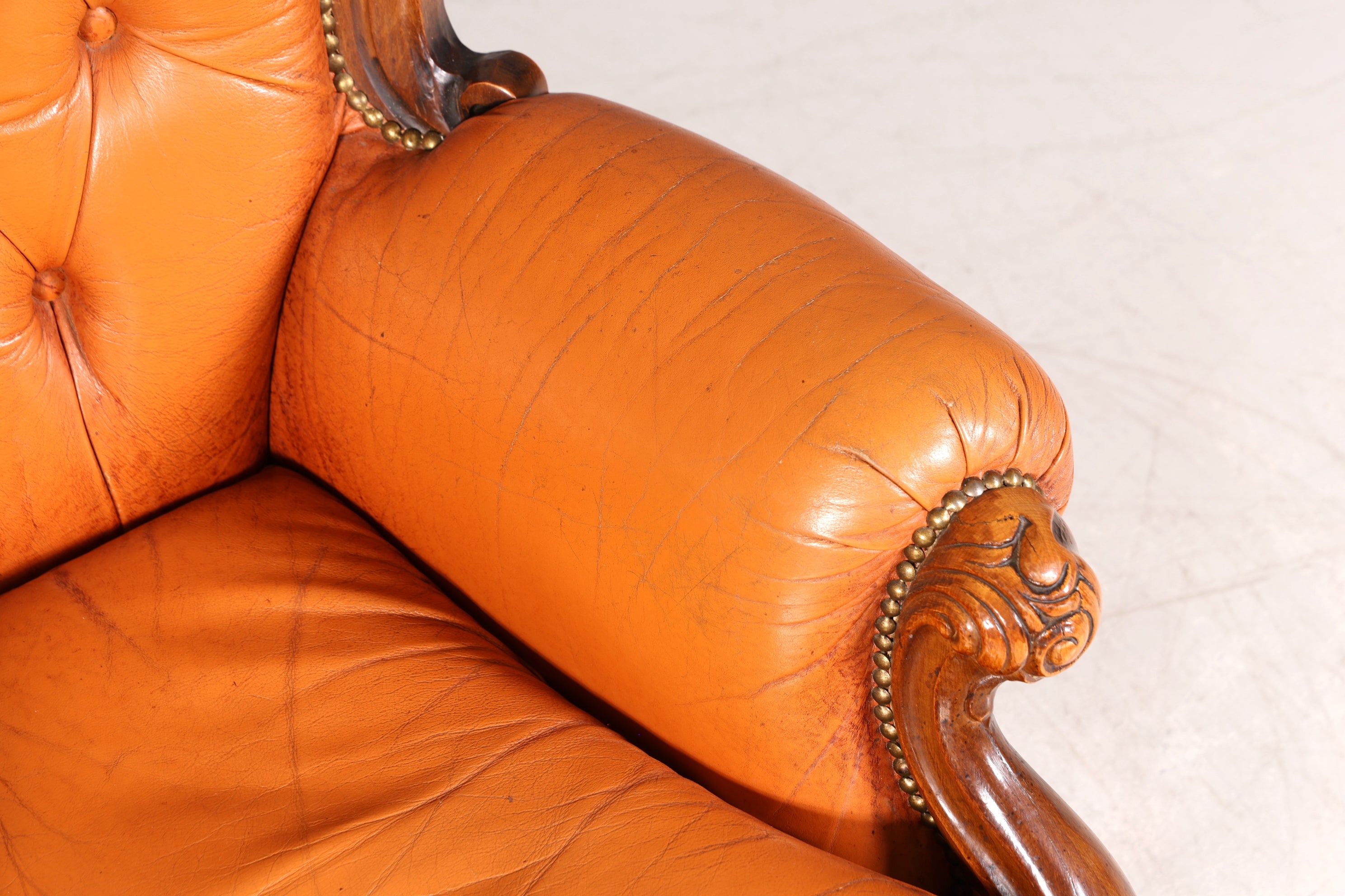 Königlicher Barock Sessel echt Rokoko Leder Armlehnsessel Luxus Chesterfield Sessel 1 von 2
