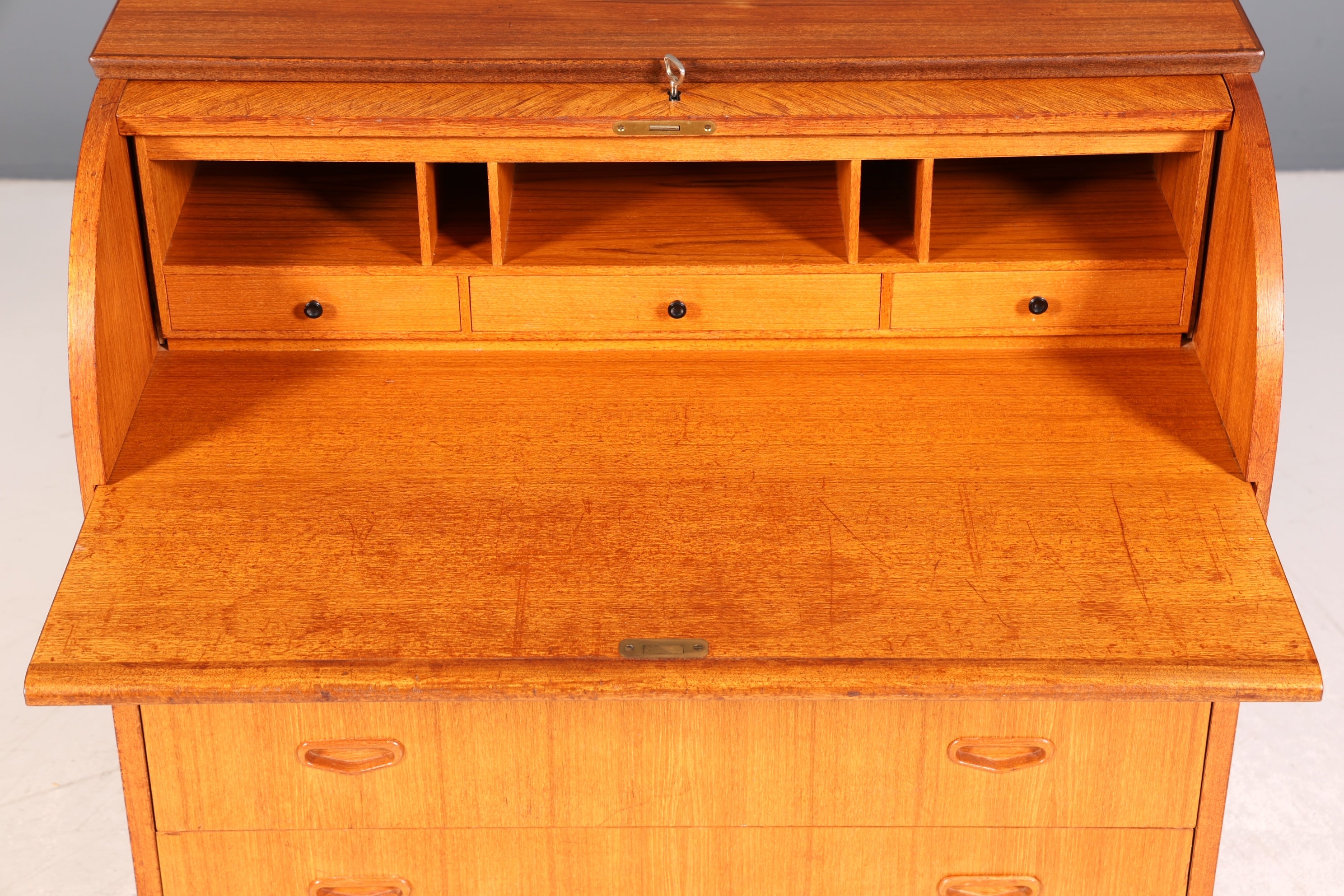 Wunderschöner Mid Century Rollladen Sekretär Danish Design Teak Holz Schreibkommode 60er Jahre