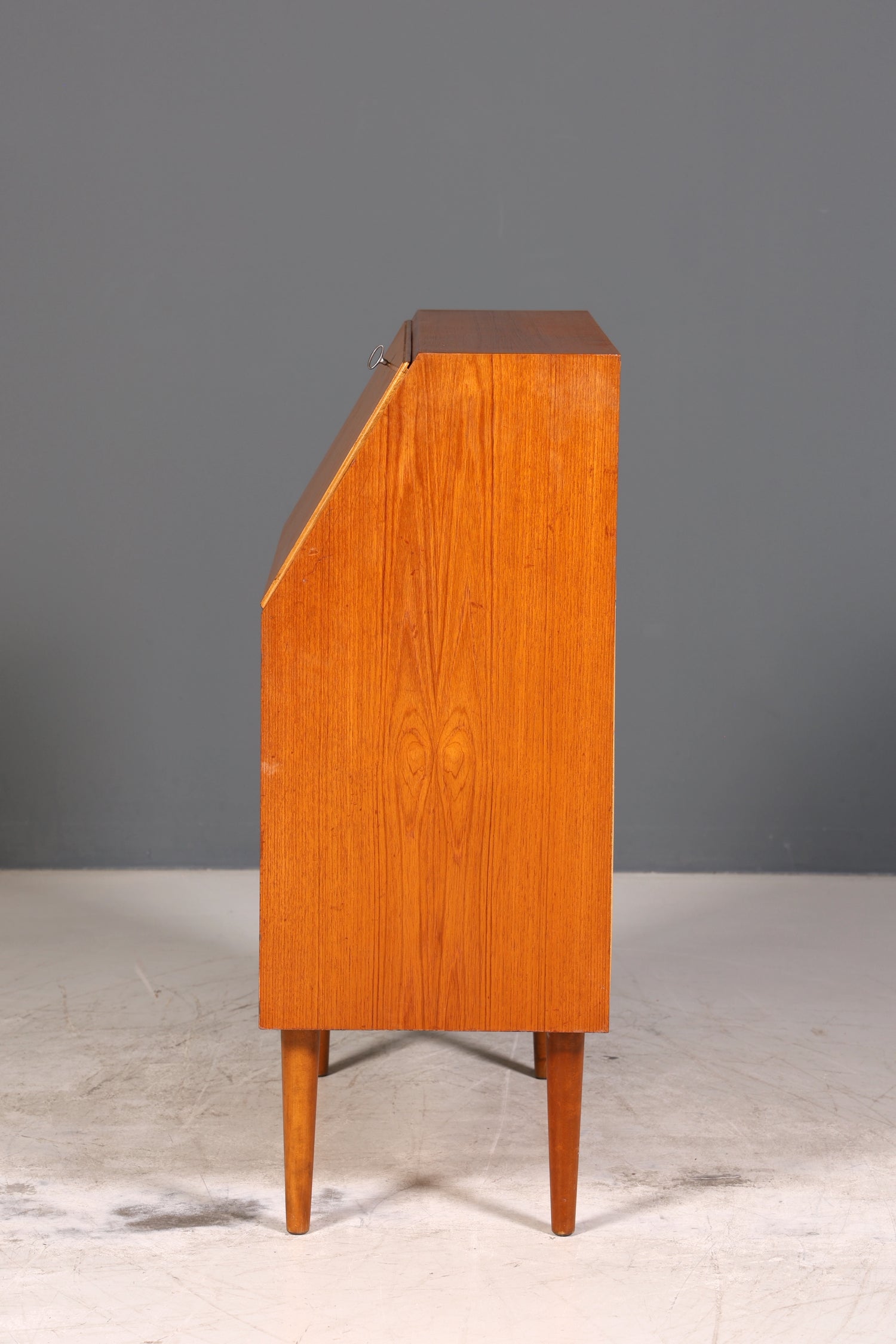 Schlichter Mid Century Sekretär Vintage Schreibmöbel Teak Holz Kommode Office Secretary