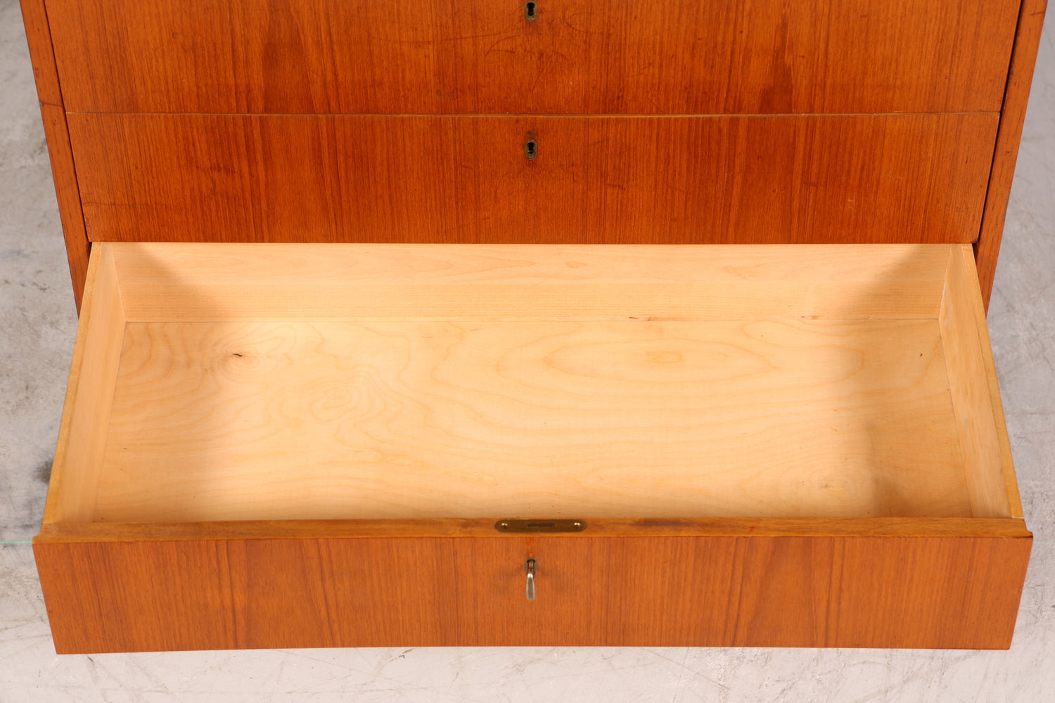 Schlichter Mid Century Sekretär Vintage Schreibmöbel Teak Holz Kommode Office Secretary