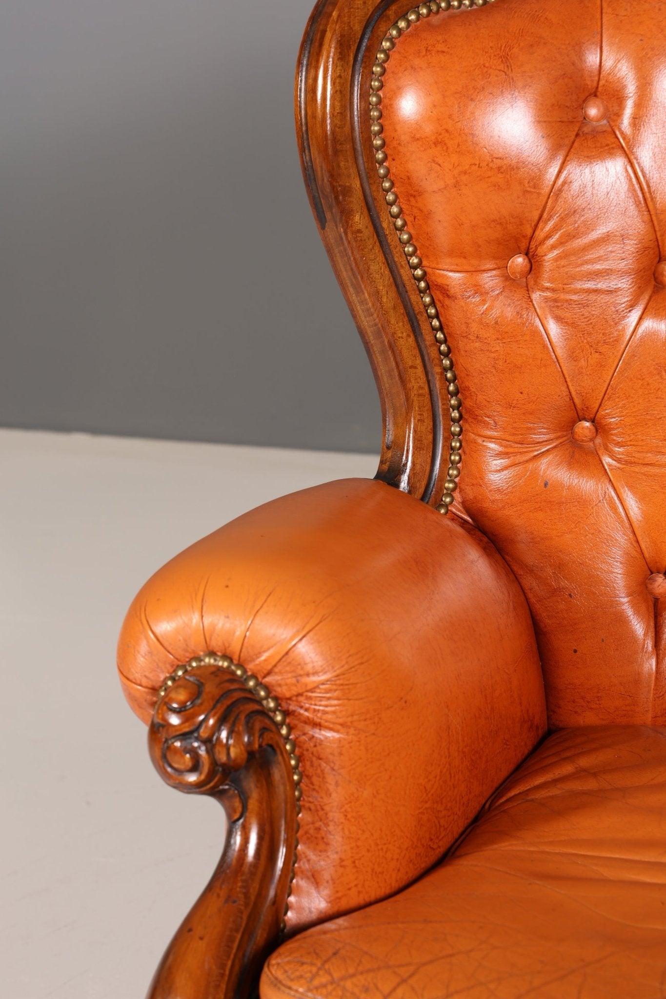 Königlicher Barock Sessel echt Rokoko Leder Armlehnsessel Luxus Chesterfield Sessel 1 von 2