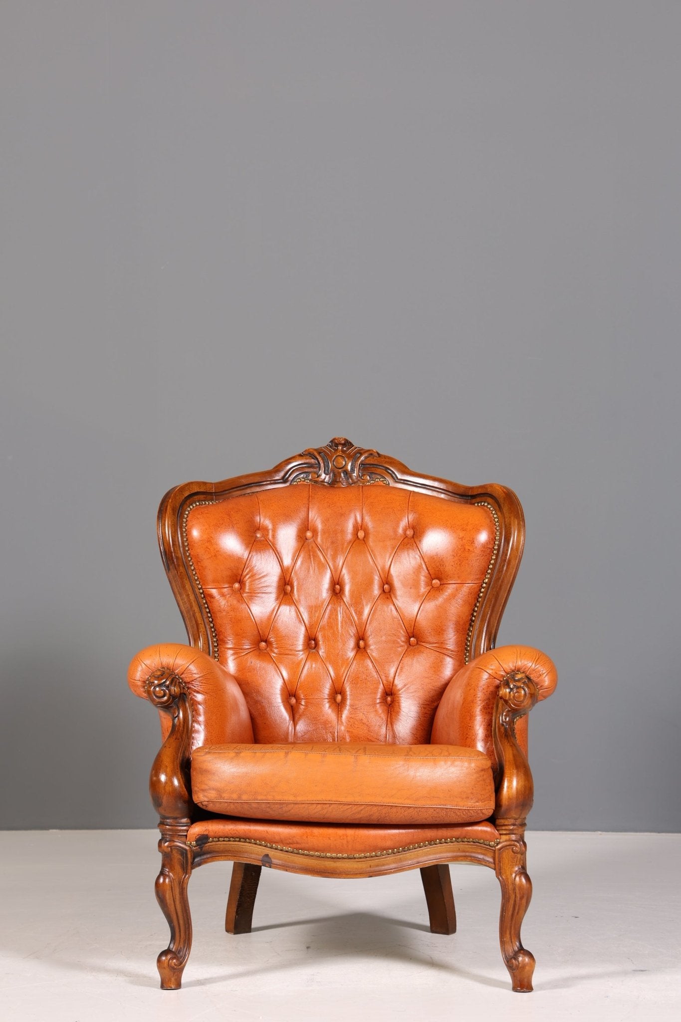 Königlicher Barock Sessel echt Rokoko Leder Armlehnsessel Luxus Chesterfield Sessel 1 von 2