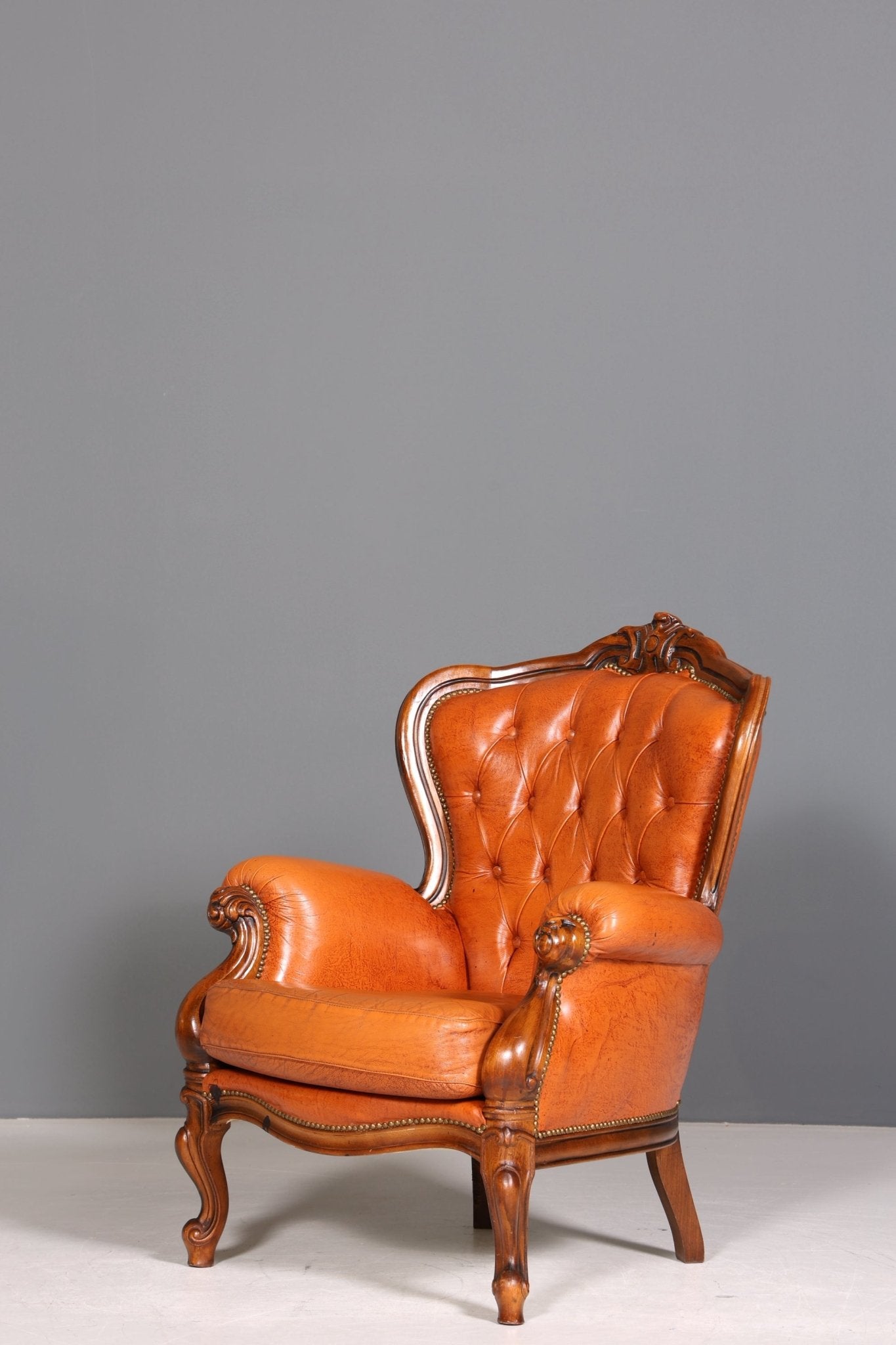 Königlicher Barock Sessel echt Rokoko Leder Armlehnsessel Luxus Chesterfield Sessel 1 von 2