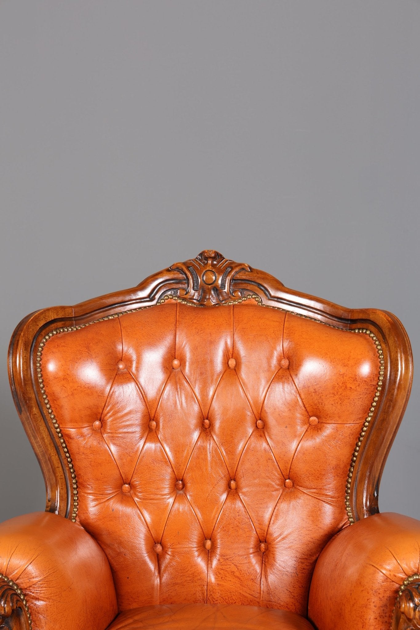 Königlicher Barock Sessel echt Rokoko Leder Armlehnsessel Luxus Chesterfield Sessel 1 von 2