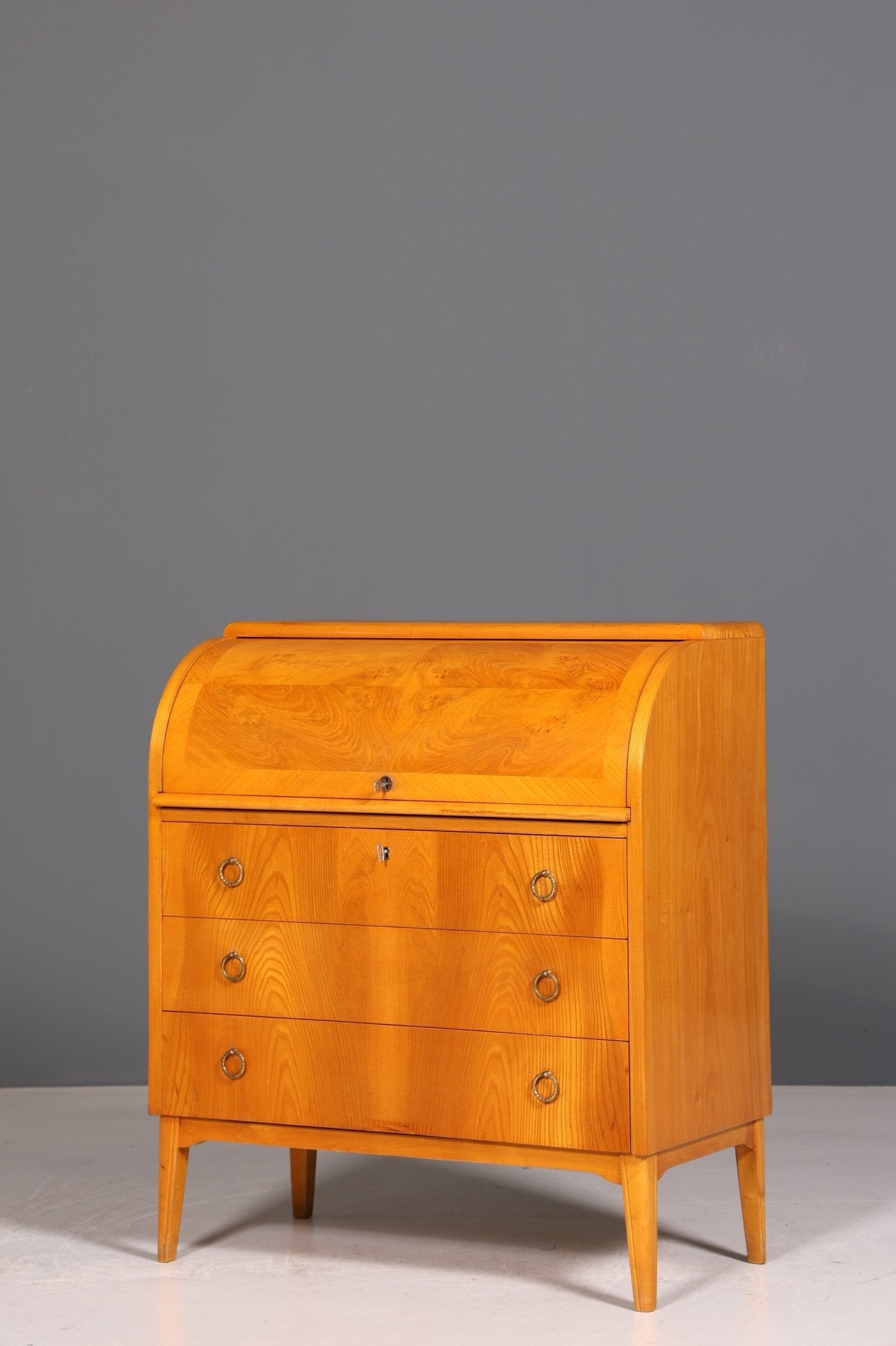 Mid Century Rollladen Sekretär echt Holz Büro Schrank Vintage Schreibkommode