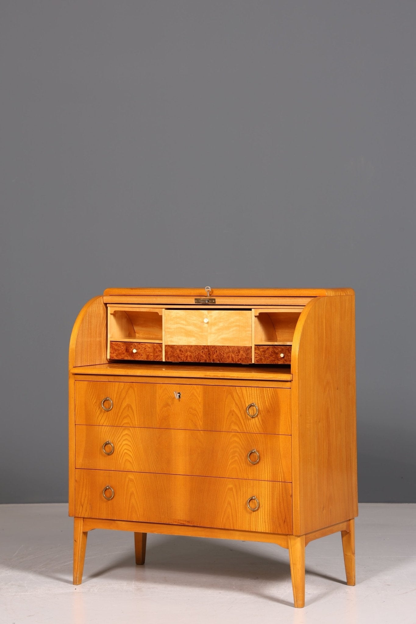 Mid Century Rollladen Sekretär echt Holz Büro Schrank Vintage Schreibkommode