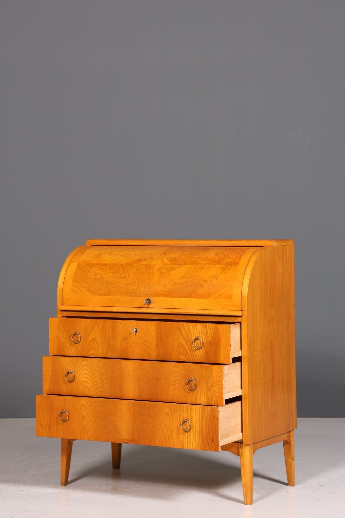 Mid Century Rollladen Sekretär echt Holz Büro Schrank Vintage Schreibkommode