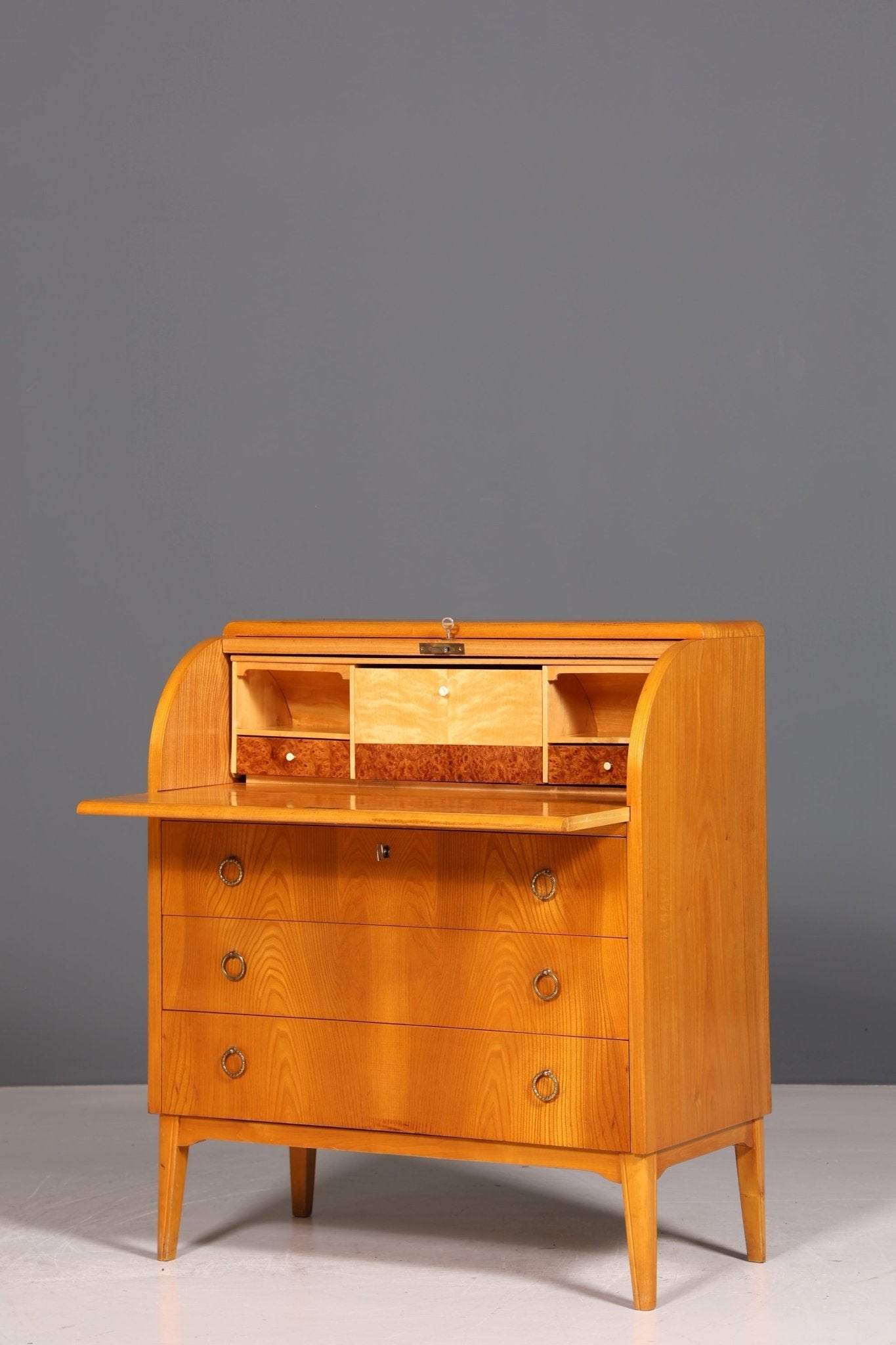 Mid Century Rollladen Sekretär echt Holz Büro Schrank Vintage Schreibkommode