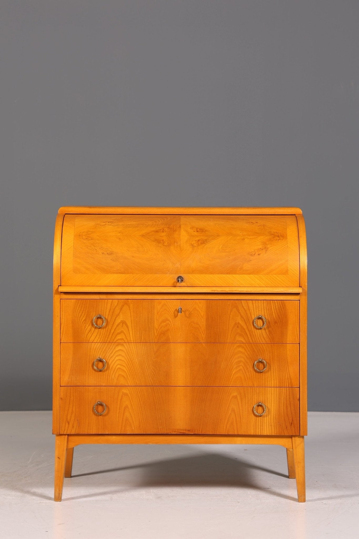Mid Century Rollladen Sekretär echt Holz Büro Schrank Vintage Schreibkommode