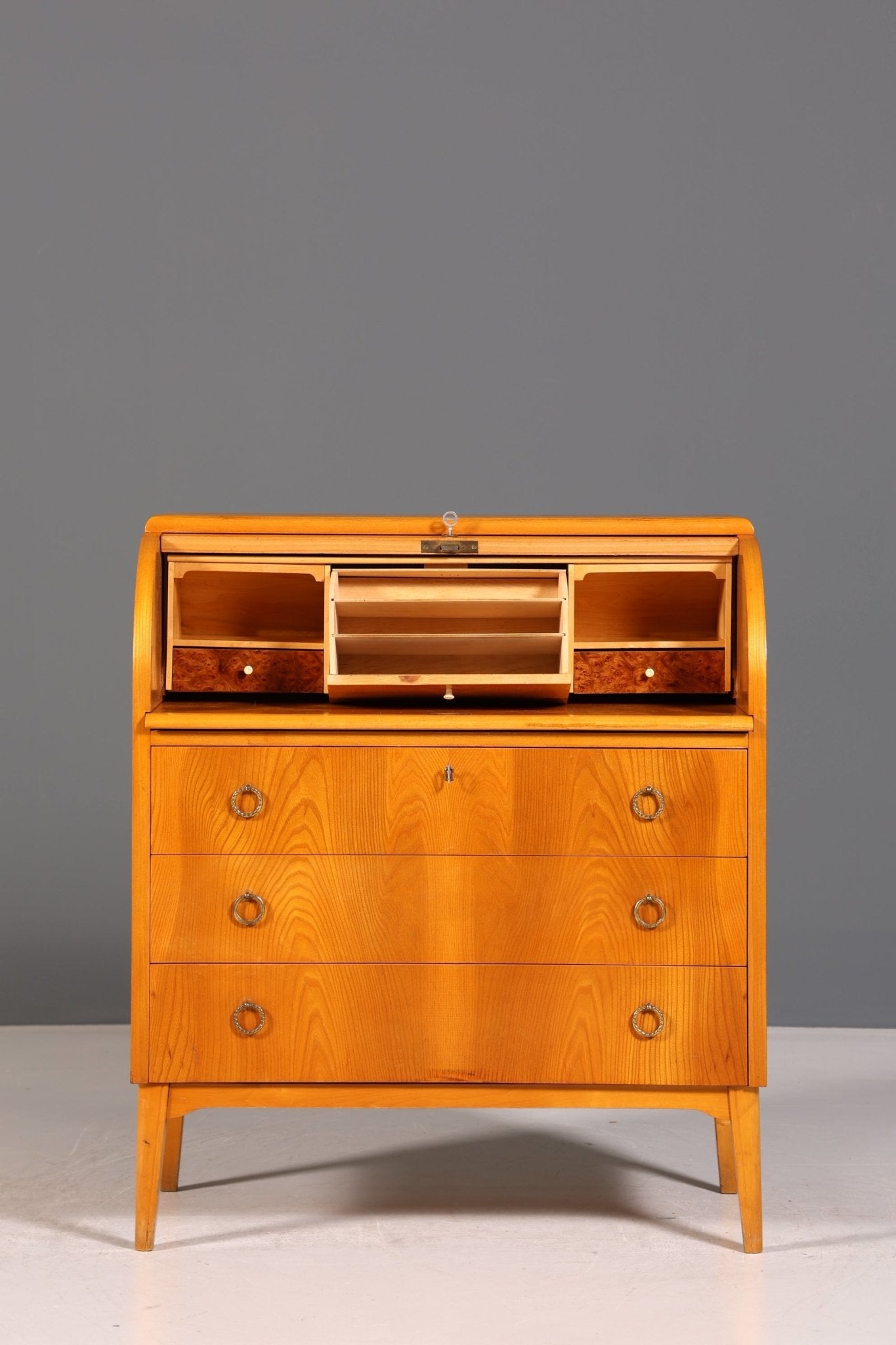 Mid Century Rollladen Sekretär echt Holz Büro Schrank Vintage Schreibkommode