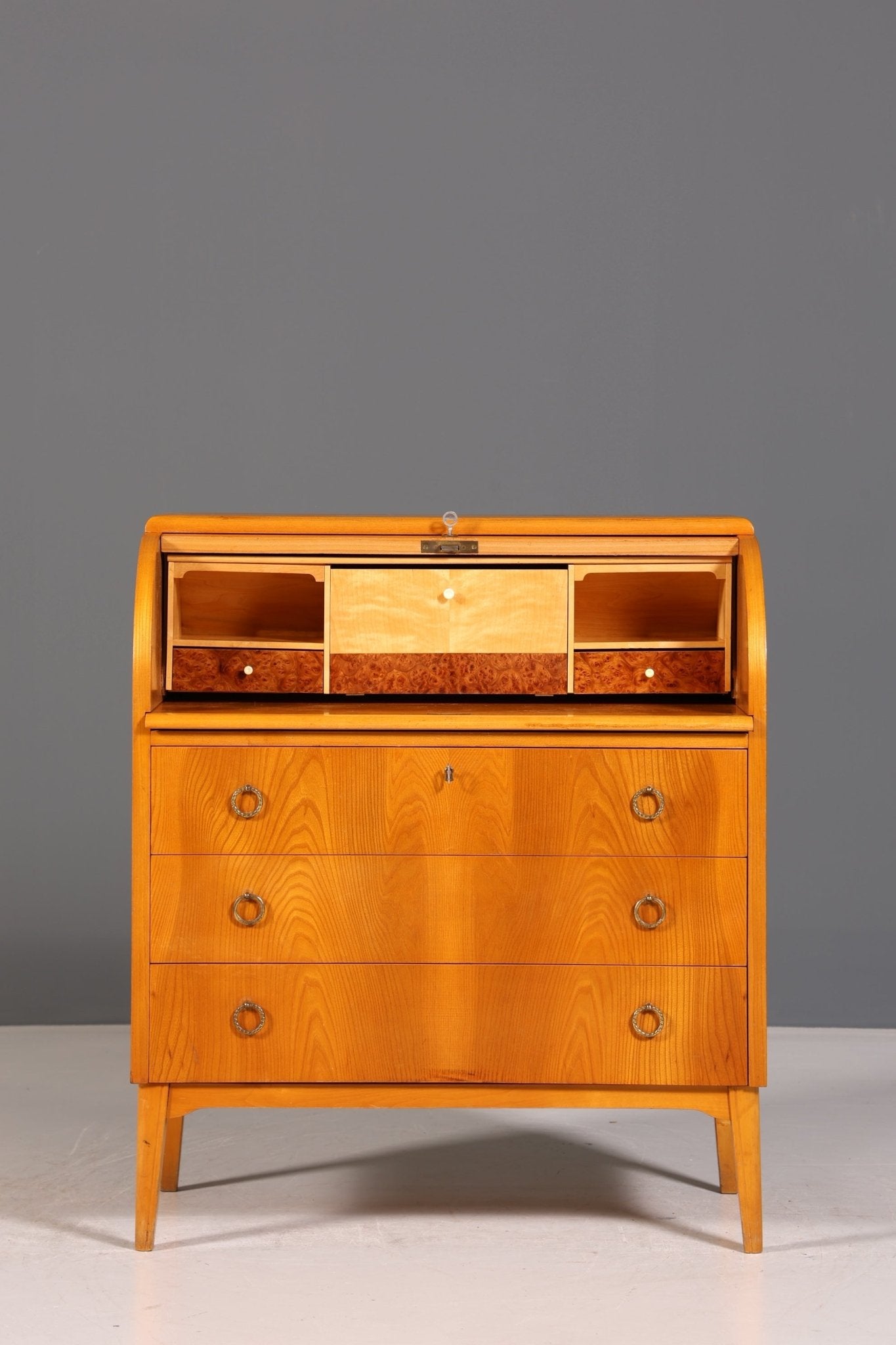 Mid Century Rollladen Sekretär echt Holz Büro Schrank Vintage Schreibkommode