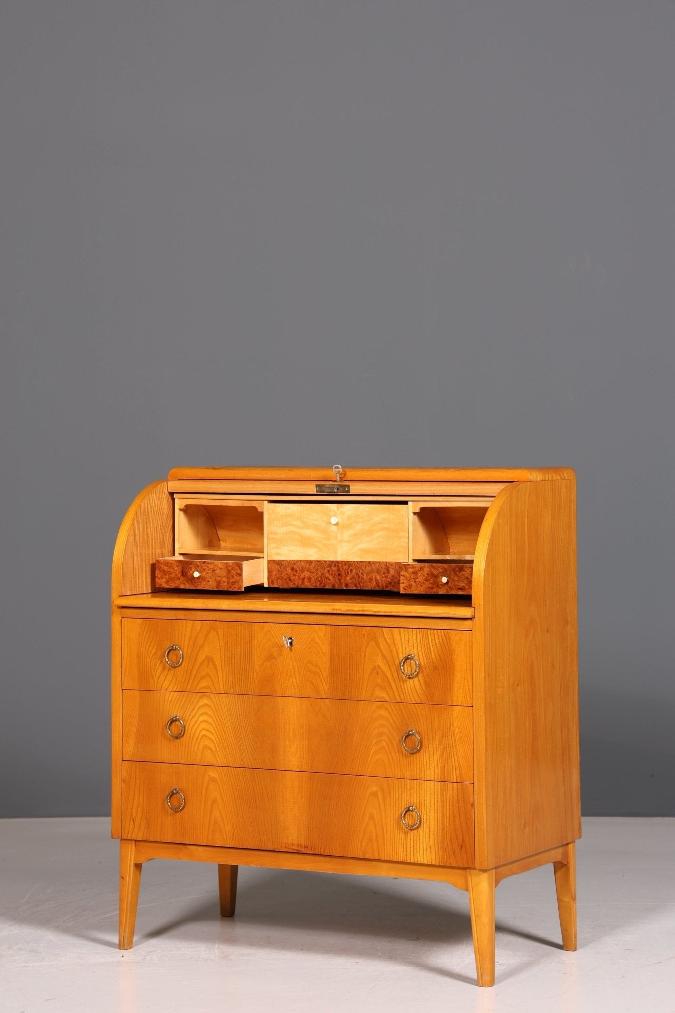 Mid Century Rollladen Sekretär echt Holz Büro Schrank Vintage Schreibkommode