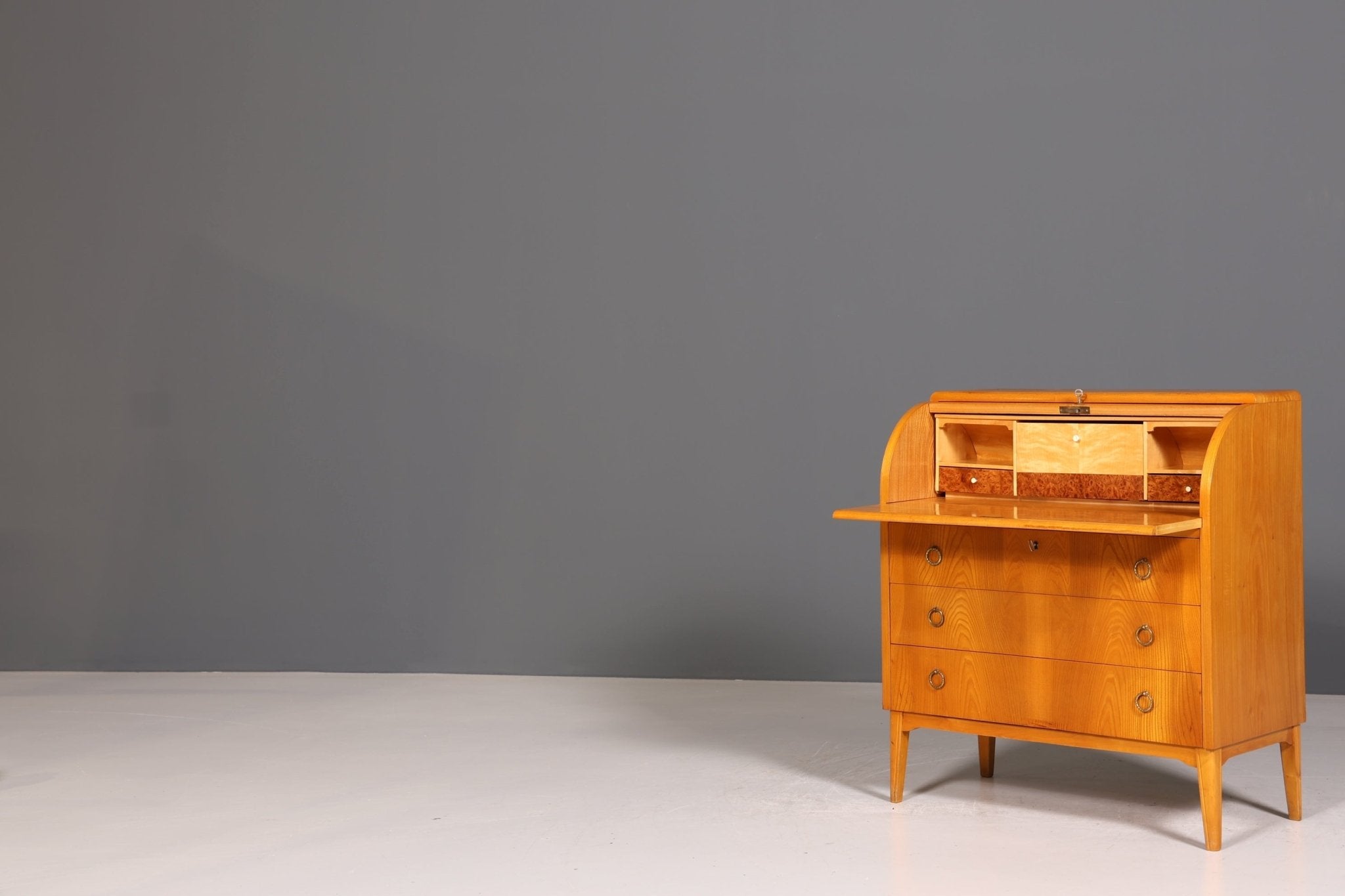 Mid Century Rollladen Sekretär echt Holz Büro Schrank Vintage Schreibkommode