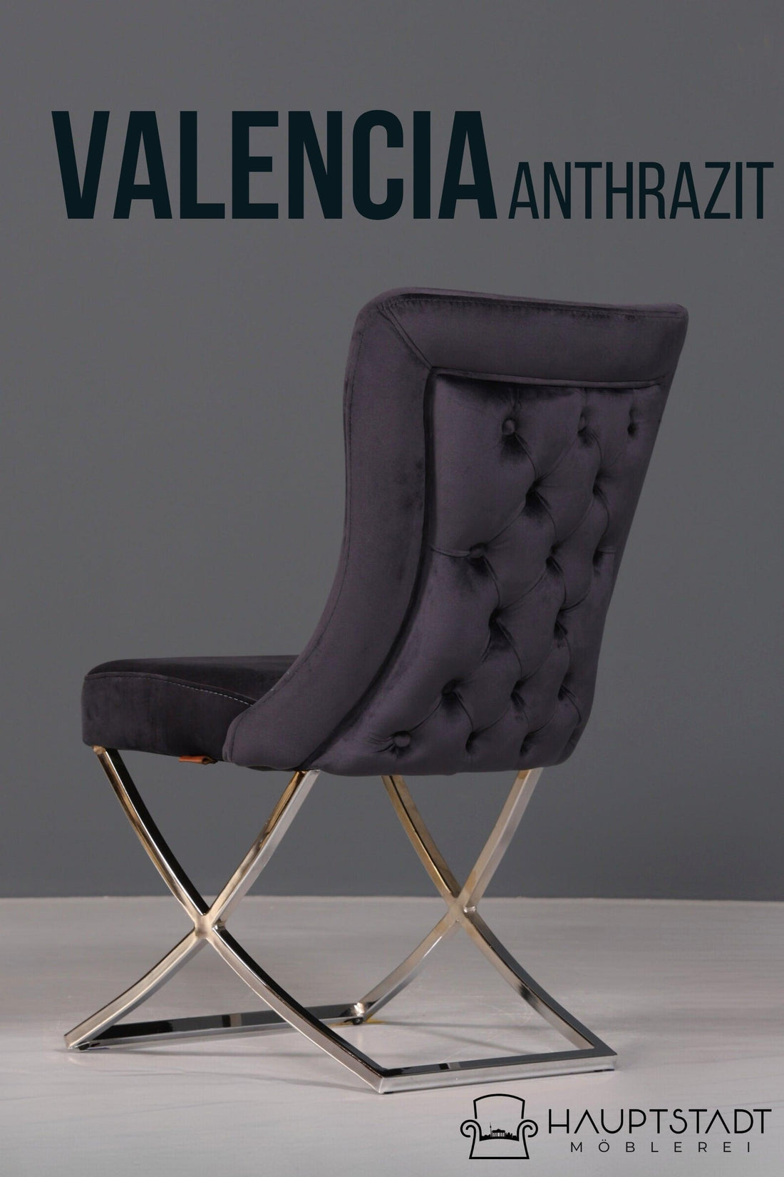 Edler Chesterfield Esszimmerstuhl &quot;Valencia&quot; in Anthrazit Chrom