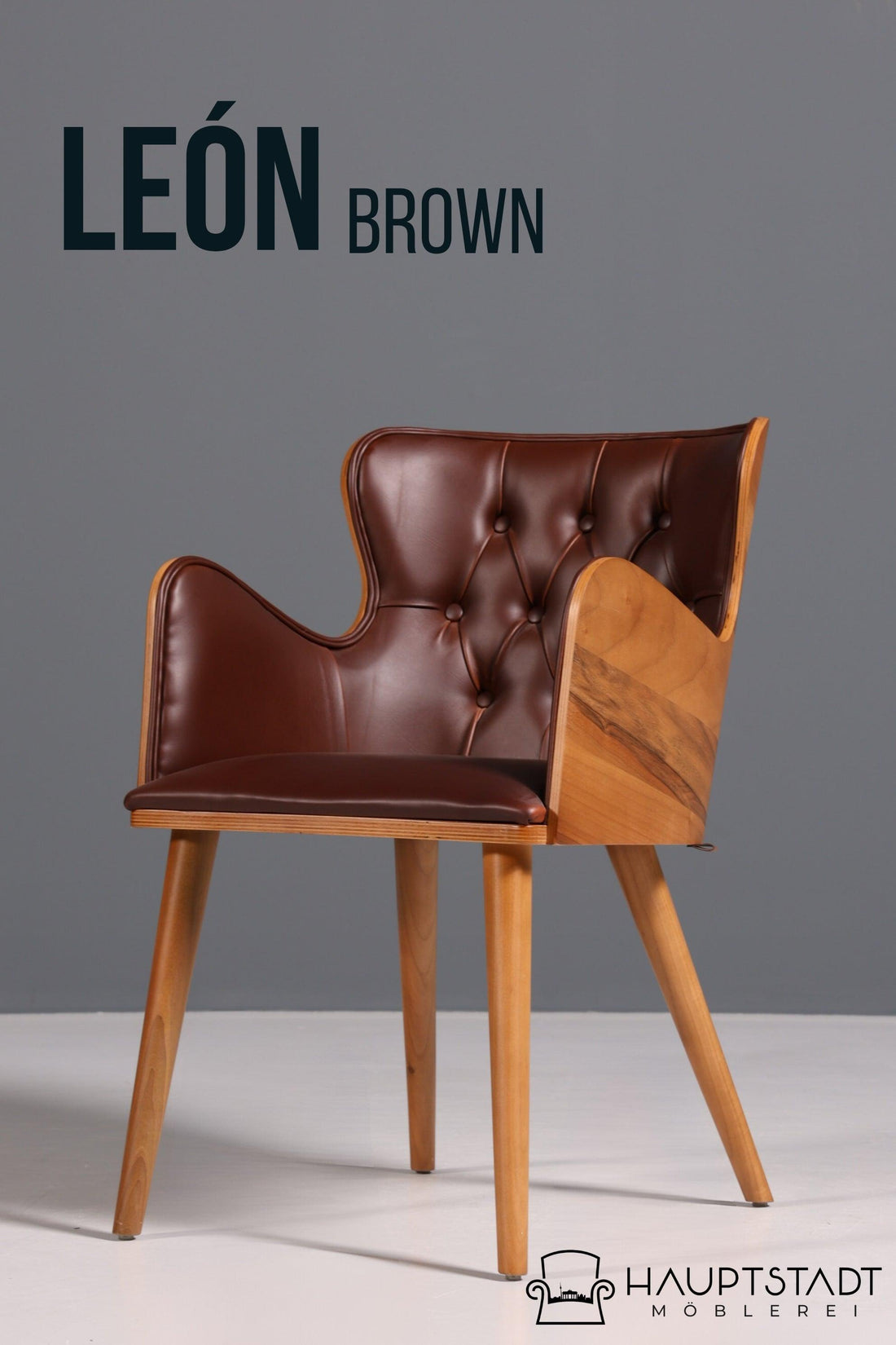 Wunderschöner Chesterfield Stil Stuhl &quot;León Brown&quot; Armlehnstuhl Nussbaum Esszimmerstuhl Sekretär Stuhl