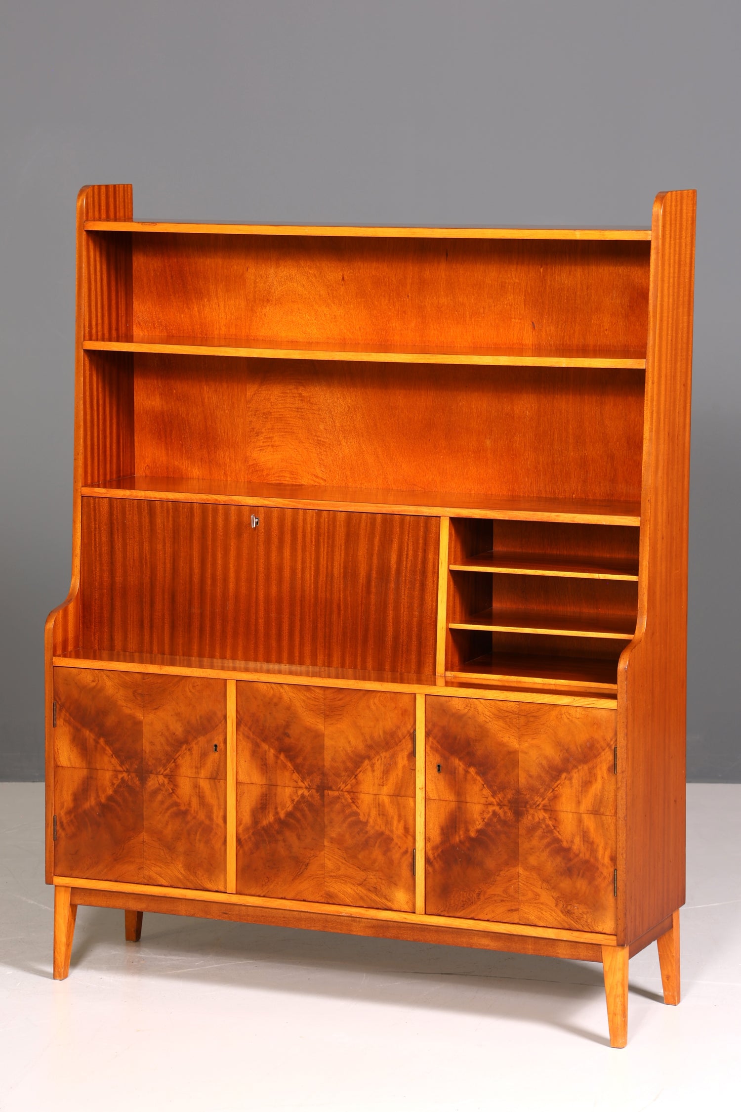 Traumhafter Mid Century Schrank Bücherregal Vintage Sekretär Highboard Holz Regal Bookshelf