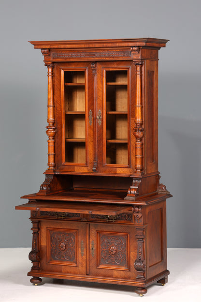 Edler Gründerzeit Vitrine Schrank Antik Nussbaum Regal Jugendstil Vitrinenschrank Geschirrschrank um 1880