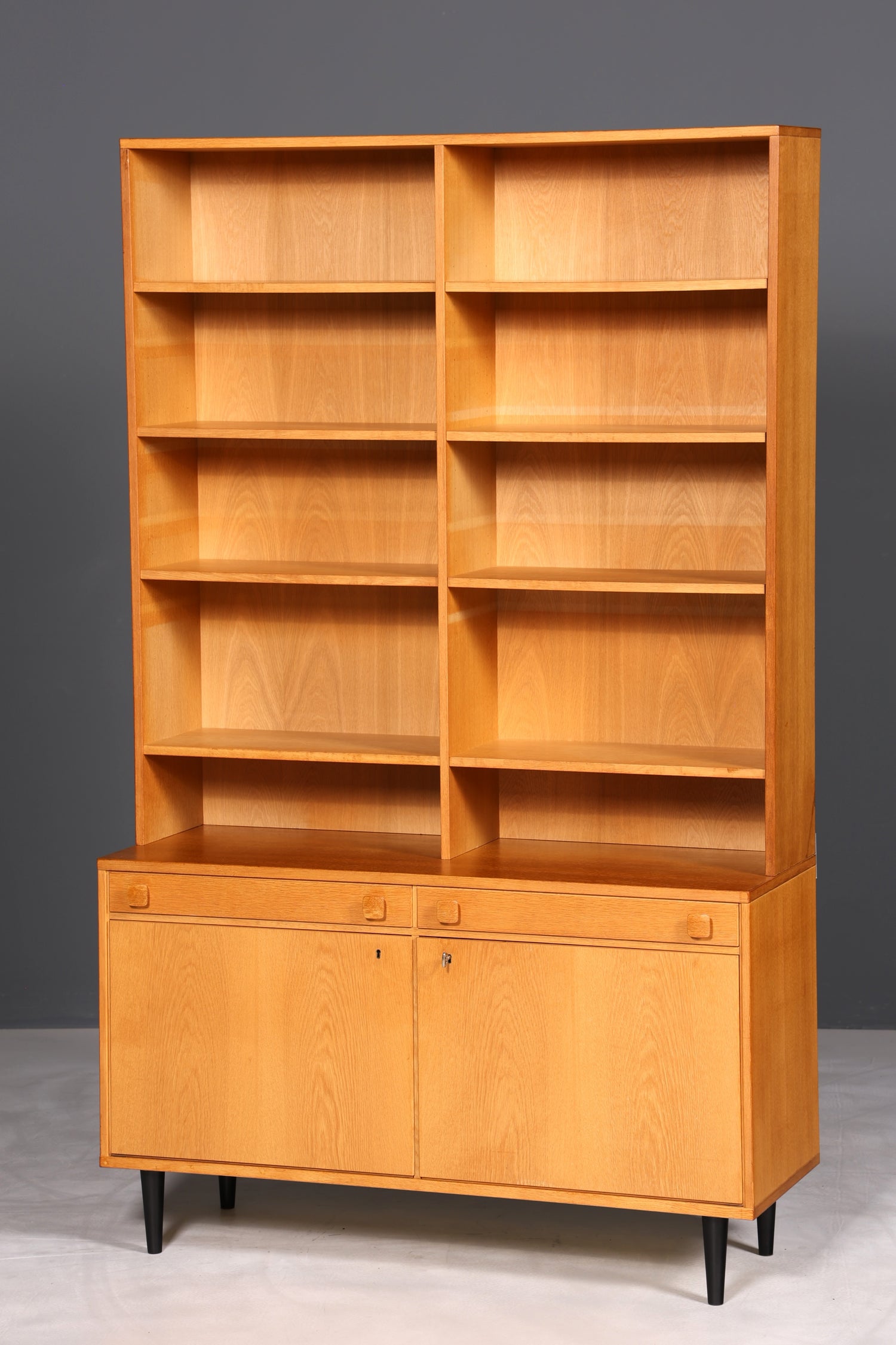 F895 Finish Traumhaftes Mid Century Regal echt Holz Schrank Danish Design Retro Kommode Vintage Bücherregal 60er Jahre
