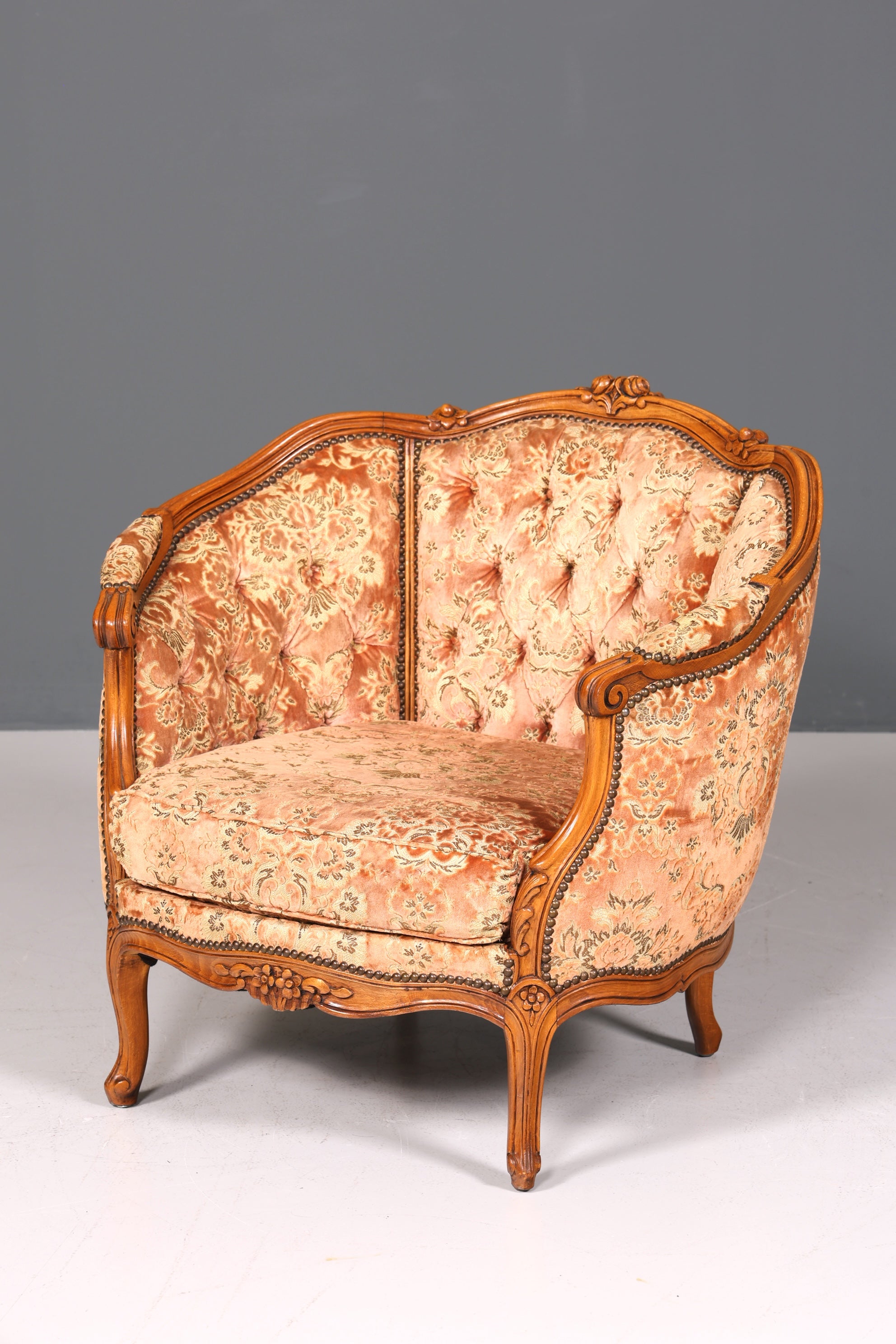 Wunderschöner Chippendale Armlehnsessel Barock Stil Sessel Armchair Samt Stoff Rococo Stil Sessel 2 von 2