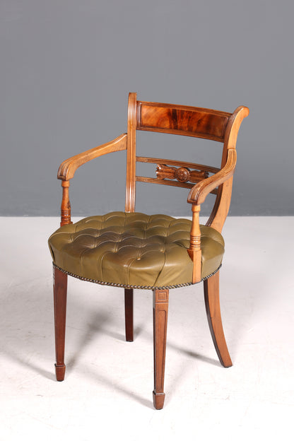 Wunderschöner Chesterfield Armlehnstuhl Anno Dom Sekretär Stuhl Englisch echt Leder Küchenstuhl 1 von 2