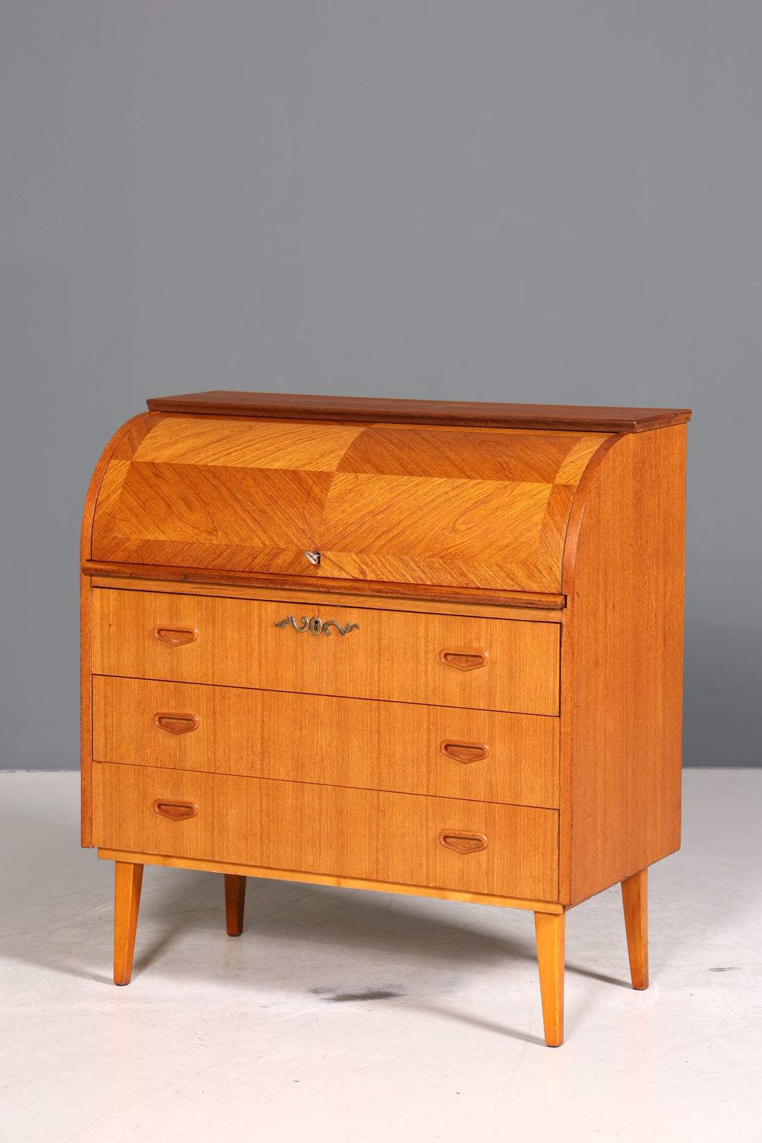 Wunderschöner Mid Century Rollladen Sekretär Danish Design Teak Holz Schreibkommode 60er Jahre