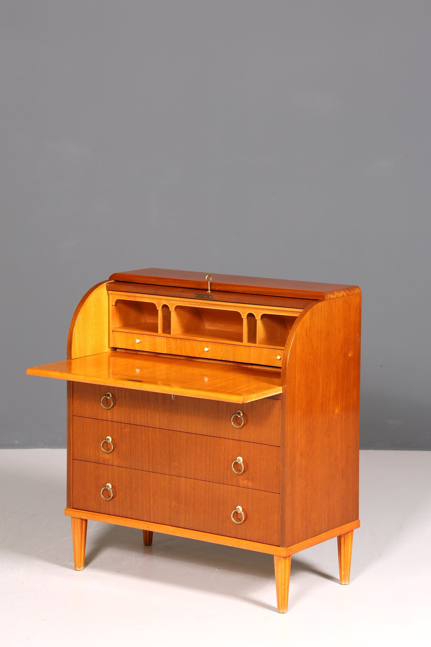 Stilvoller Mid Century Rollladen Sekretär echt Holz Büro Schrank Vintage Schreibkommode