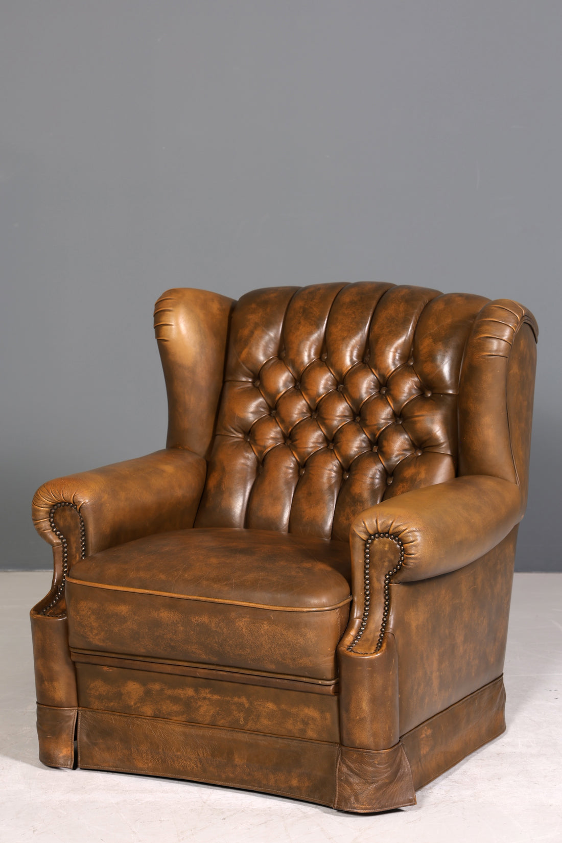 Original Chesterfield Ohrenbacken Sessel Englisch Leder Herrensessel UK Armlehnsessel