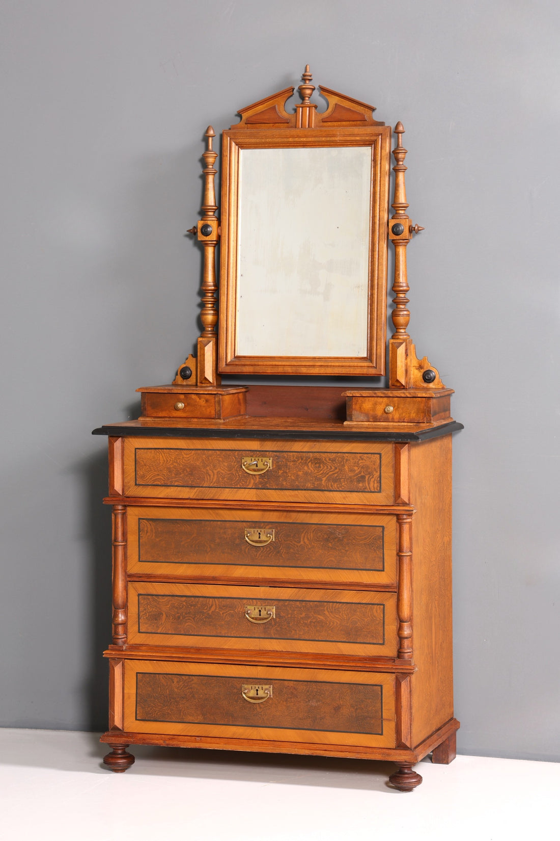 Edle Louis Philippe Kommode mit Spiegelaufsatz Gründerzeit Frisierkommode Antik Holz Schrank Flurschrank um 1880