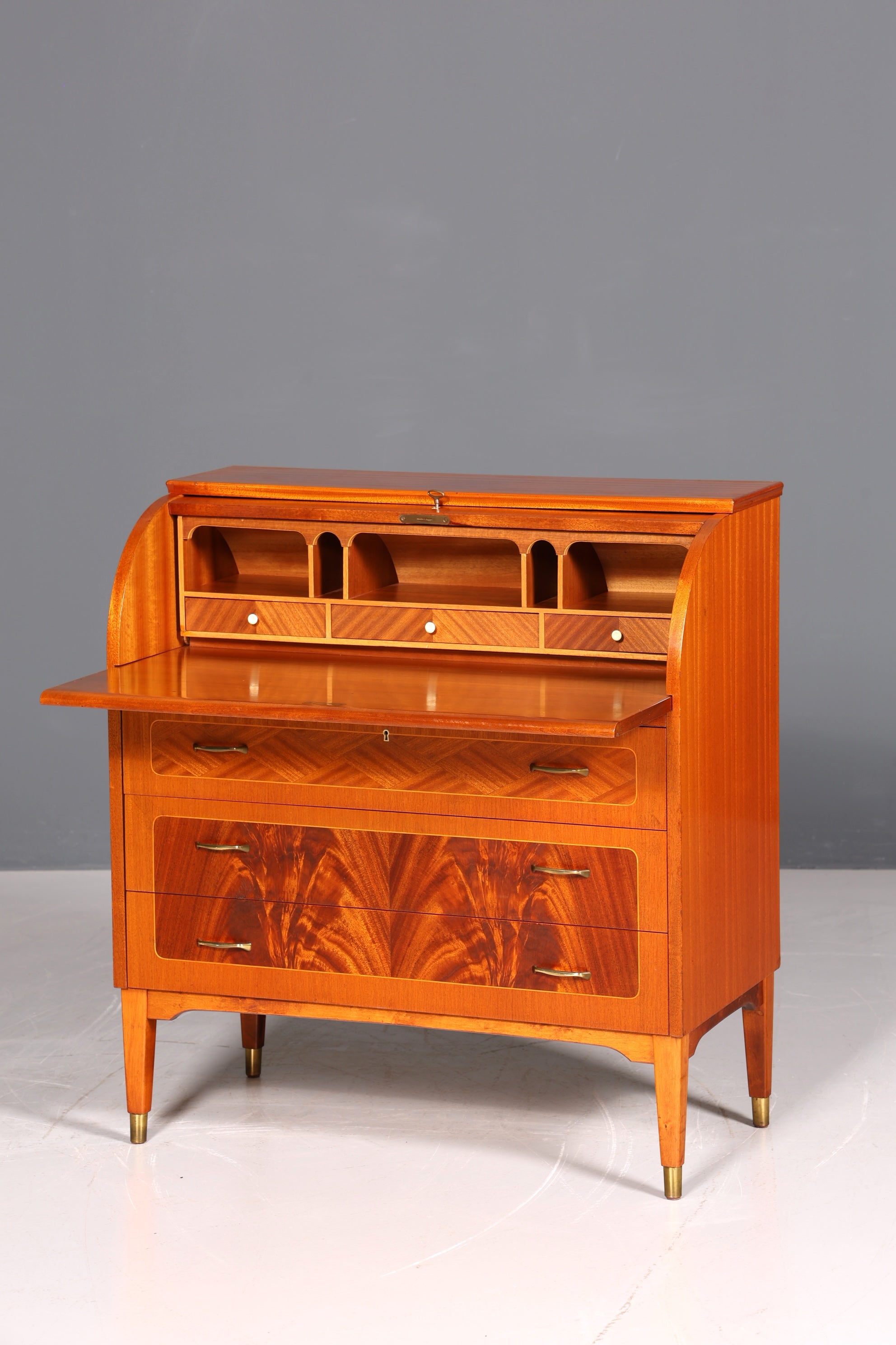 F880 Finish cm Wunderschöner Mid Century Rollladen Sekretär Danish Design Teak Holz Schreibkommode 60er Jahre