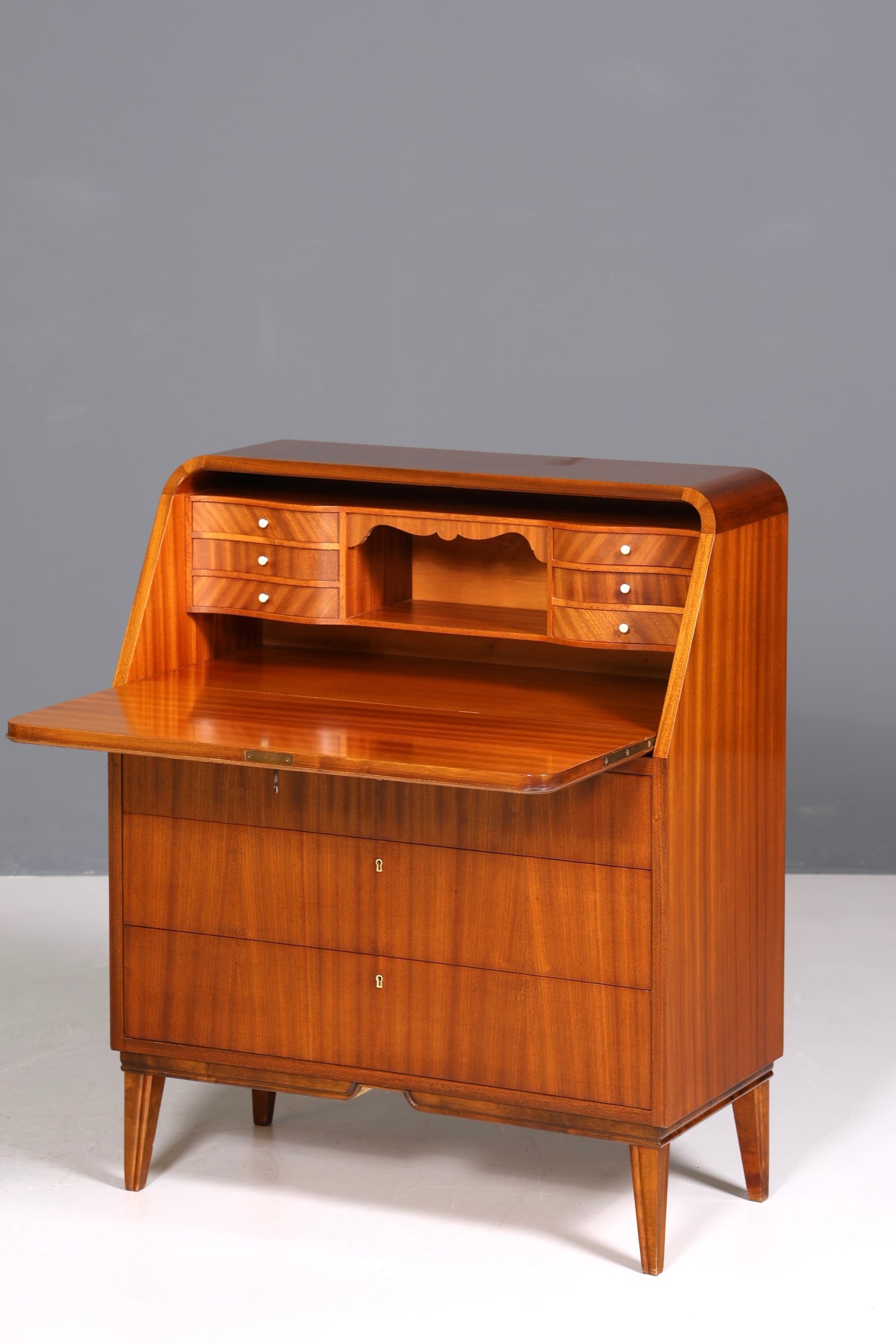 F223 Finish cm Schlichter Mid Century Sekretär Vintage Schreibmöbel echt Holz Kommode Office Secretary