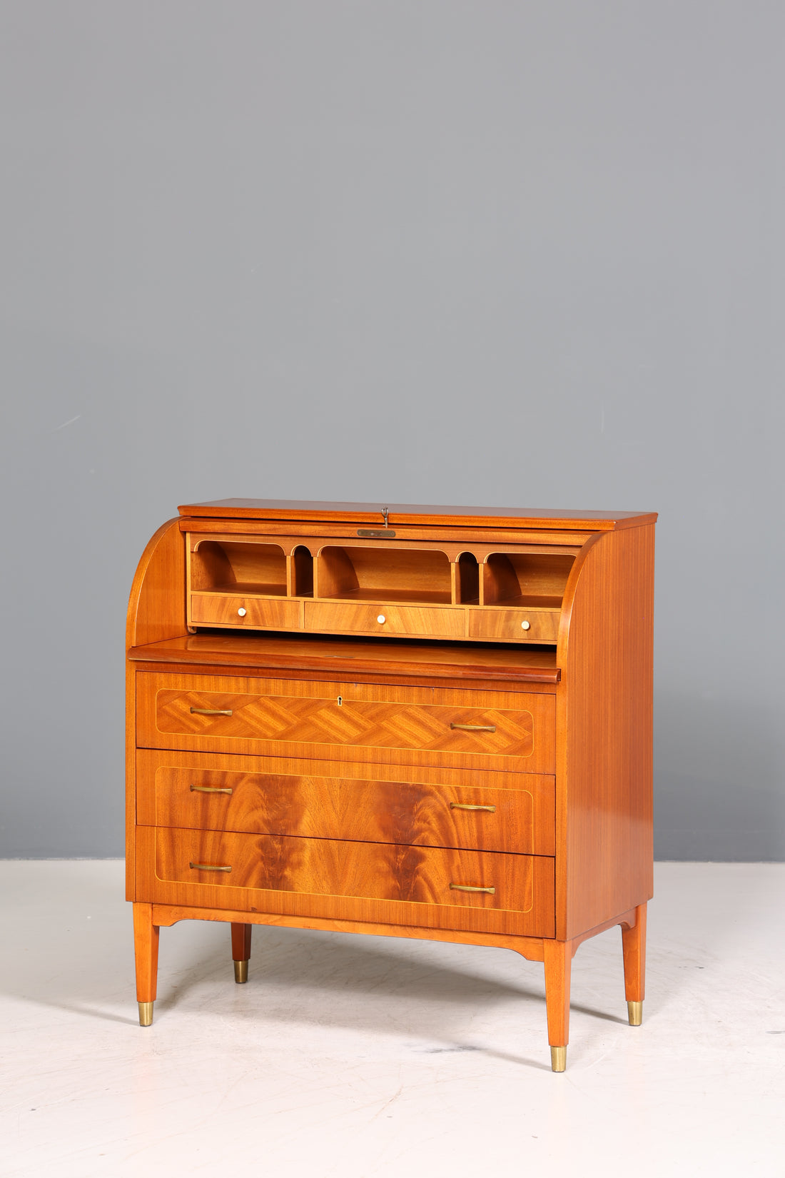 Traumhafter Mid Century Rollladen Sekretär echt Holz Schrank Office Kommode 60er Jahre