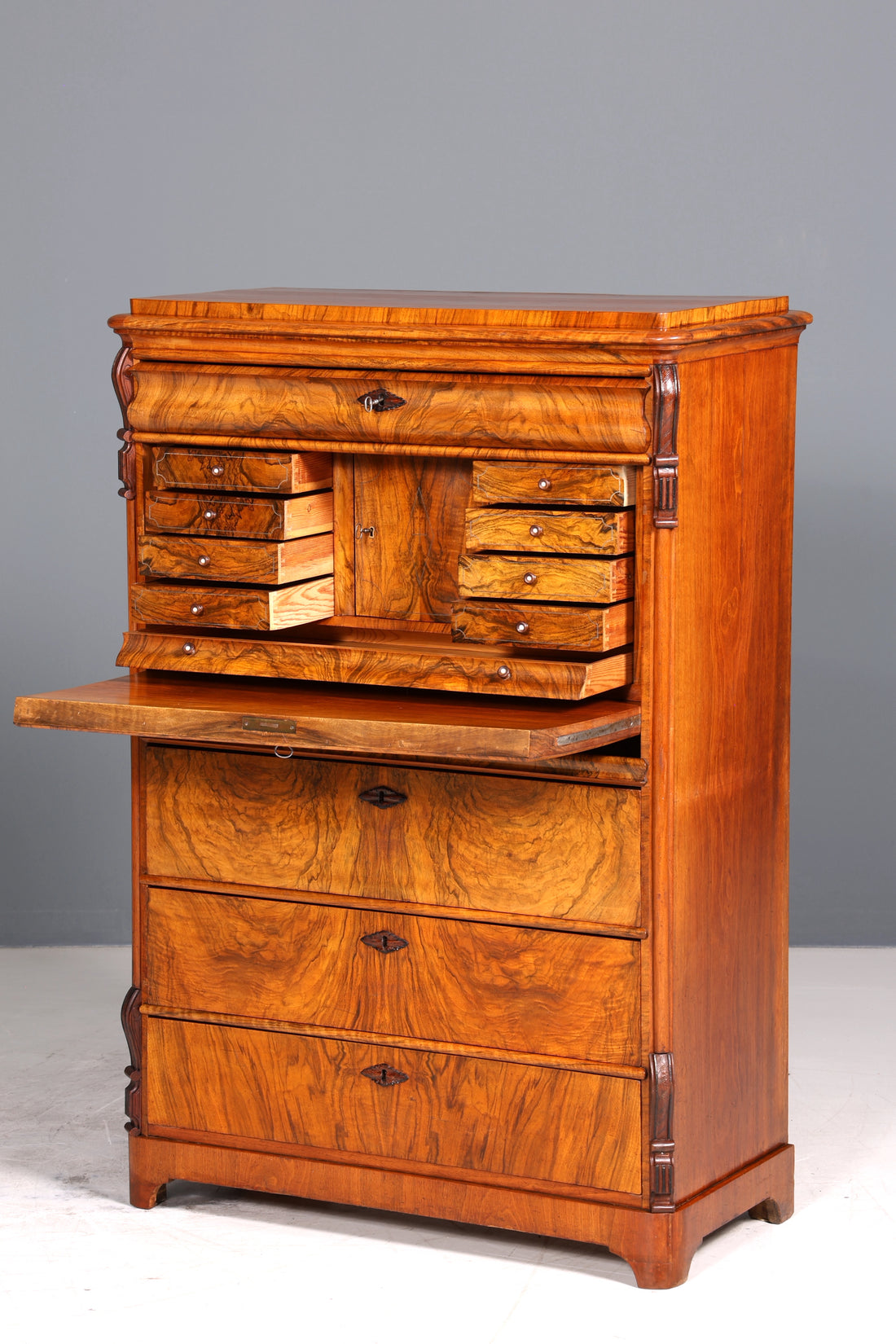E903 Finish Wunderschöner Gründerzeit Sekretär Vertiko Highboard Louis Philippe Kommode um 1880