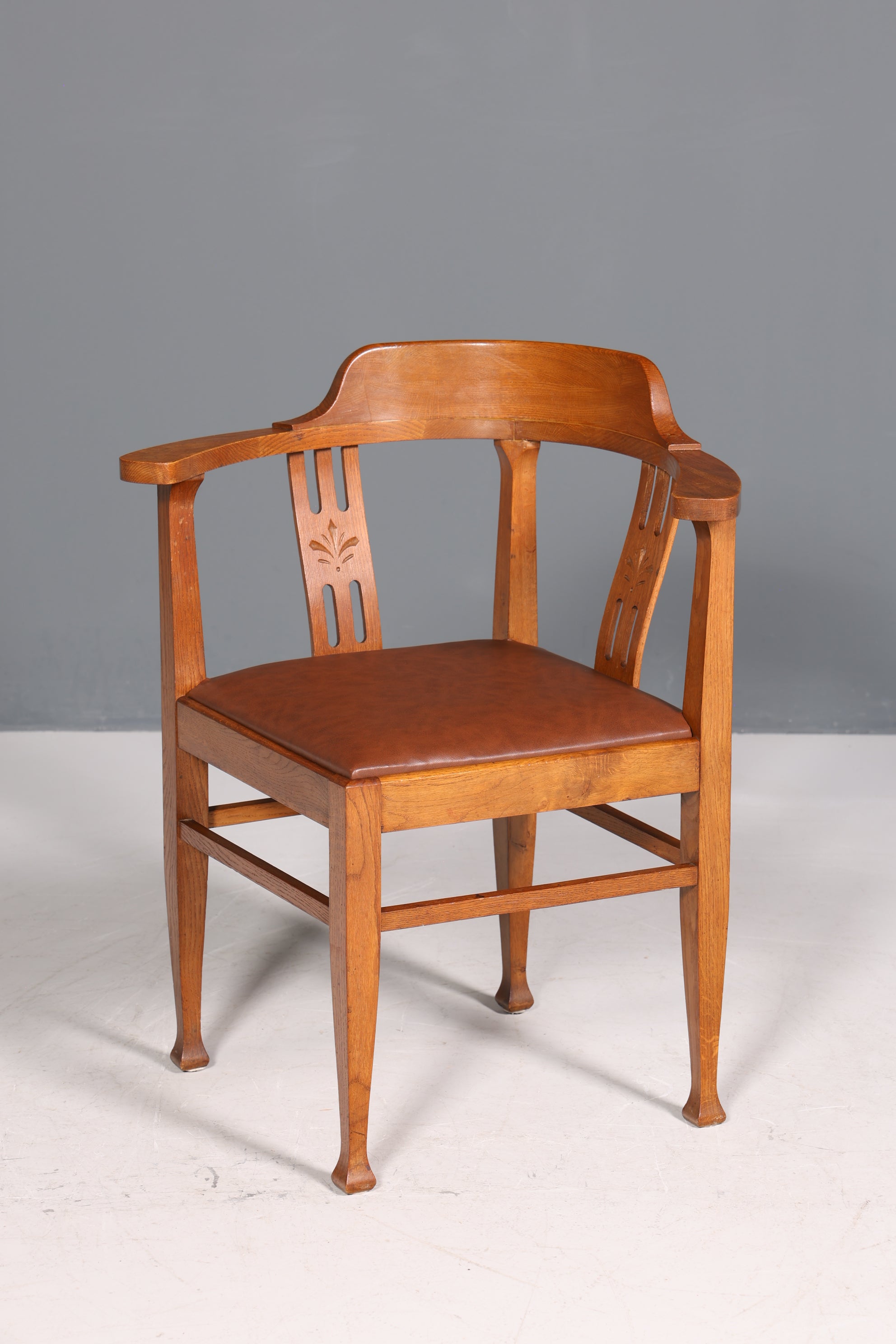 Wunderschöner Jugendstil Eckstuhl Armlehnstuhl Antik Eiche Holz Schreibtisch Stuhl Sekretär Stuhl