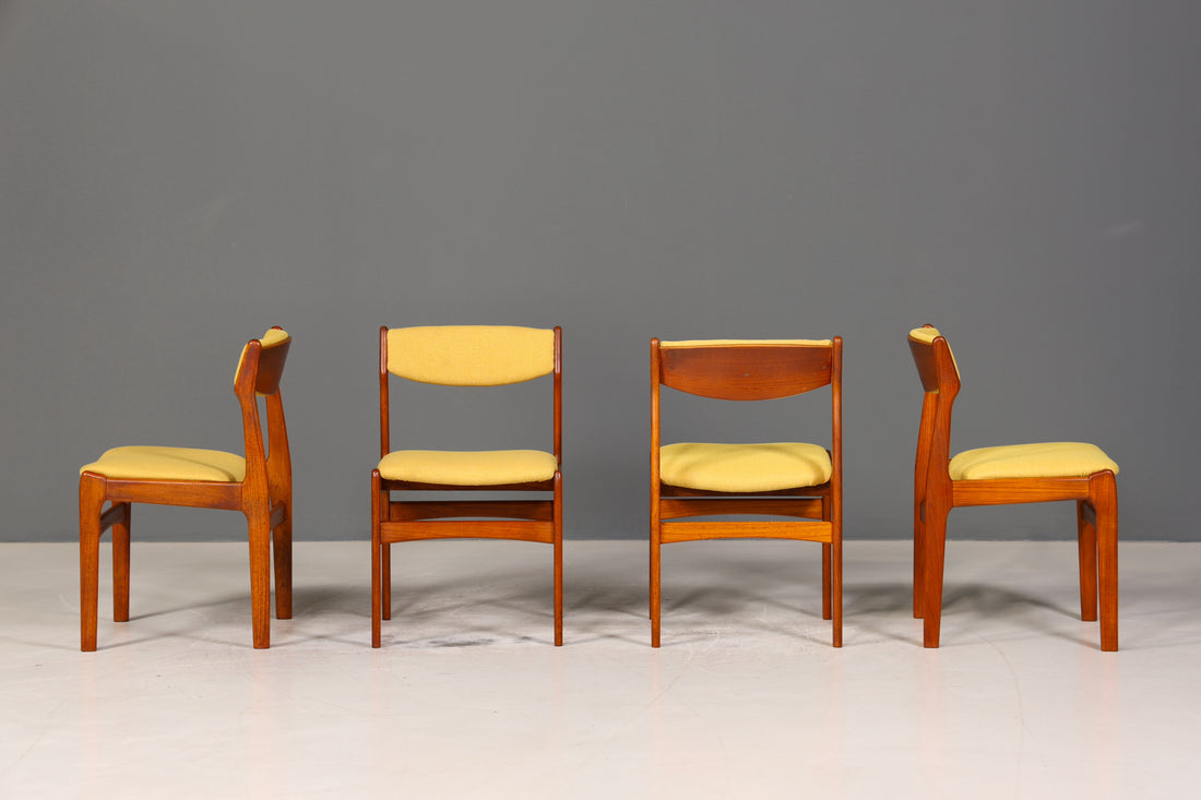 4x Mid Century Teak Holz Stühle Made in Denmark Retro Stuhlset Danish Design Küchenstühle