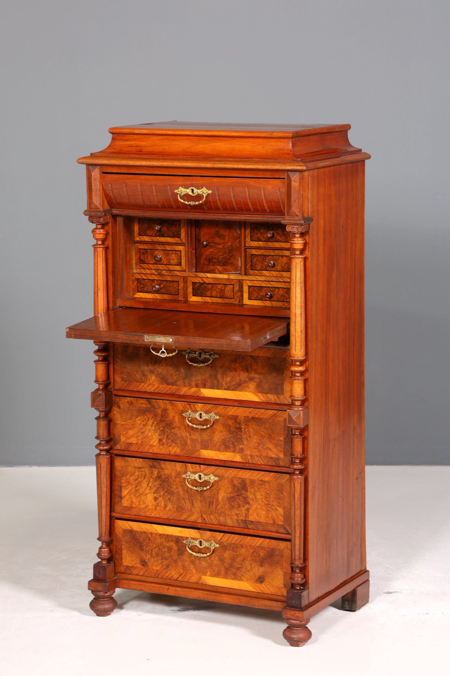 Stilvoller Gründerzeit Sekretär Vertiko Highboard Louis Philippe Kommode um 1880