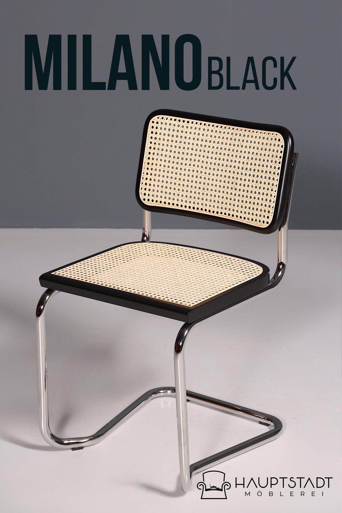 Korbgeflecht Freischwinger Stuhl "Milano" Made in Italy Schwarz Wippstuhl Esszimmer Stuhl Küchenstuhl