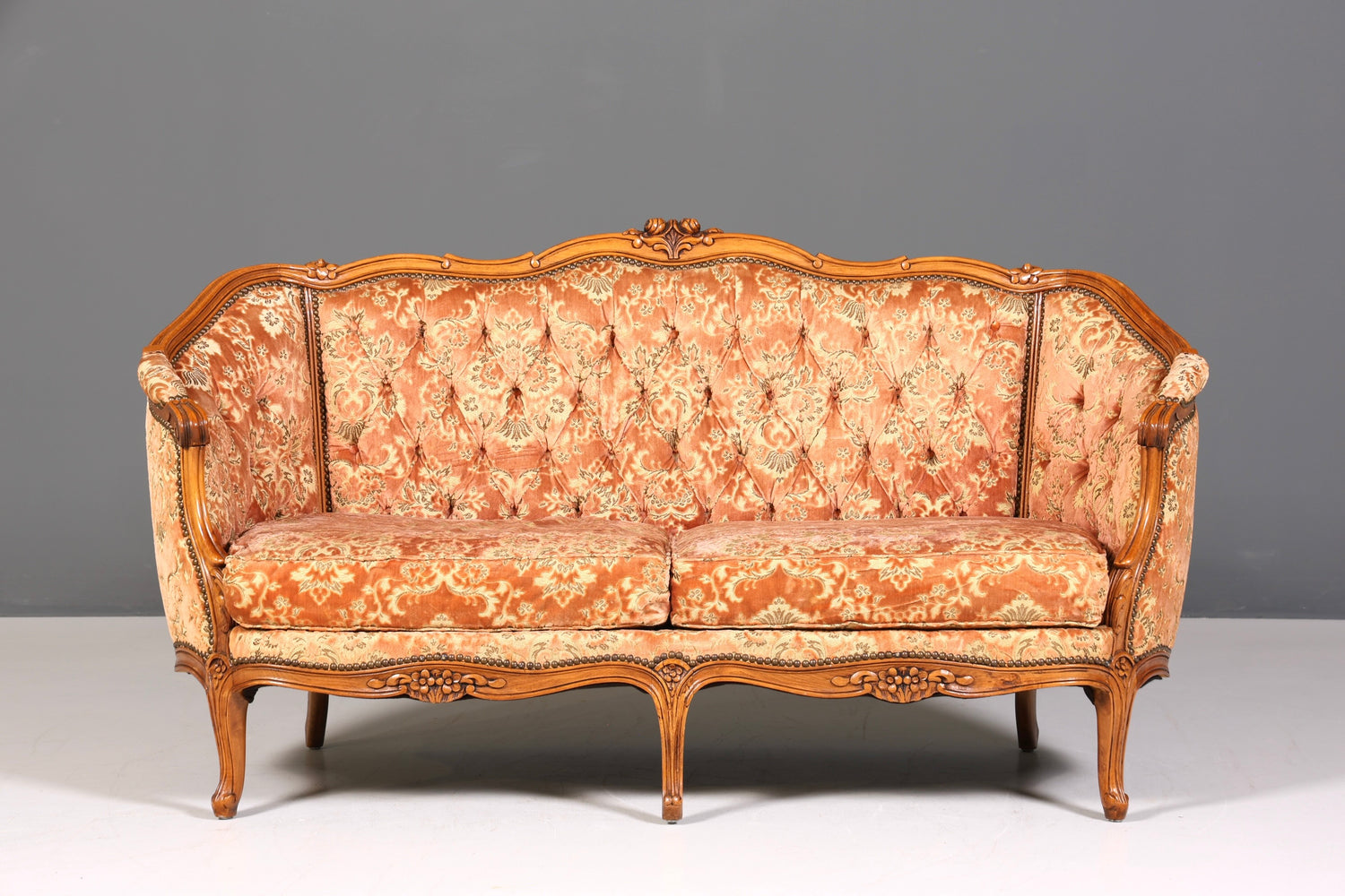 Wunderschönes Chippendale Sofa Barock Stil Couch Samt Stoff Rococo 2 Sitzer Canapé