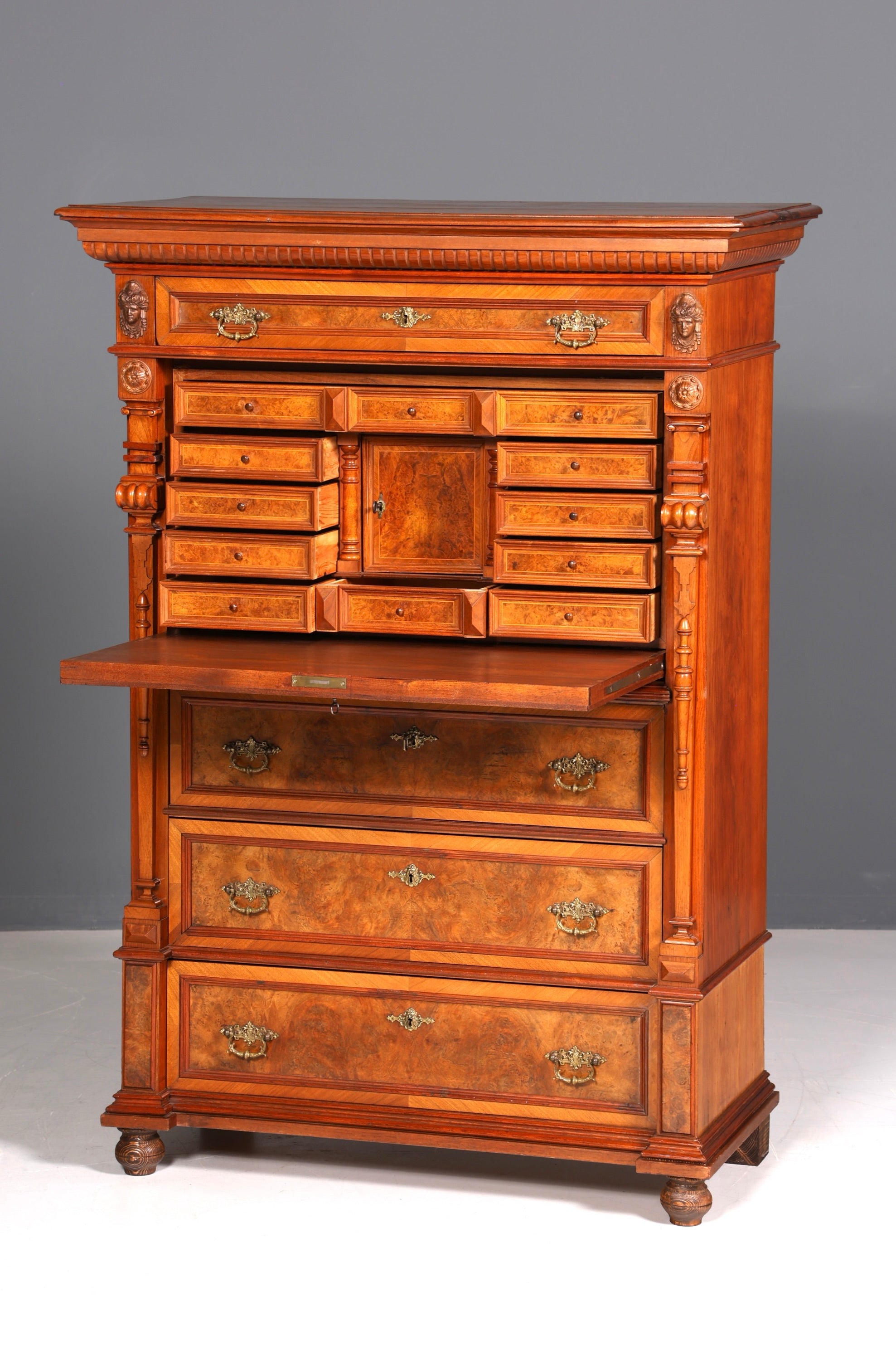 Beeindruckender Gründerzeit Sekretär Vertiko Highboard Louis Philippe Kommode um 1880