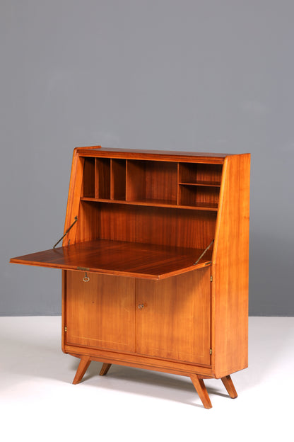 F222 Finish cm Schlichter Mid Century Sekretär Vintage Schreibmöbel echt Holz Kommode Office Secretary